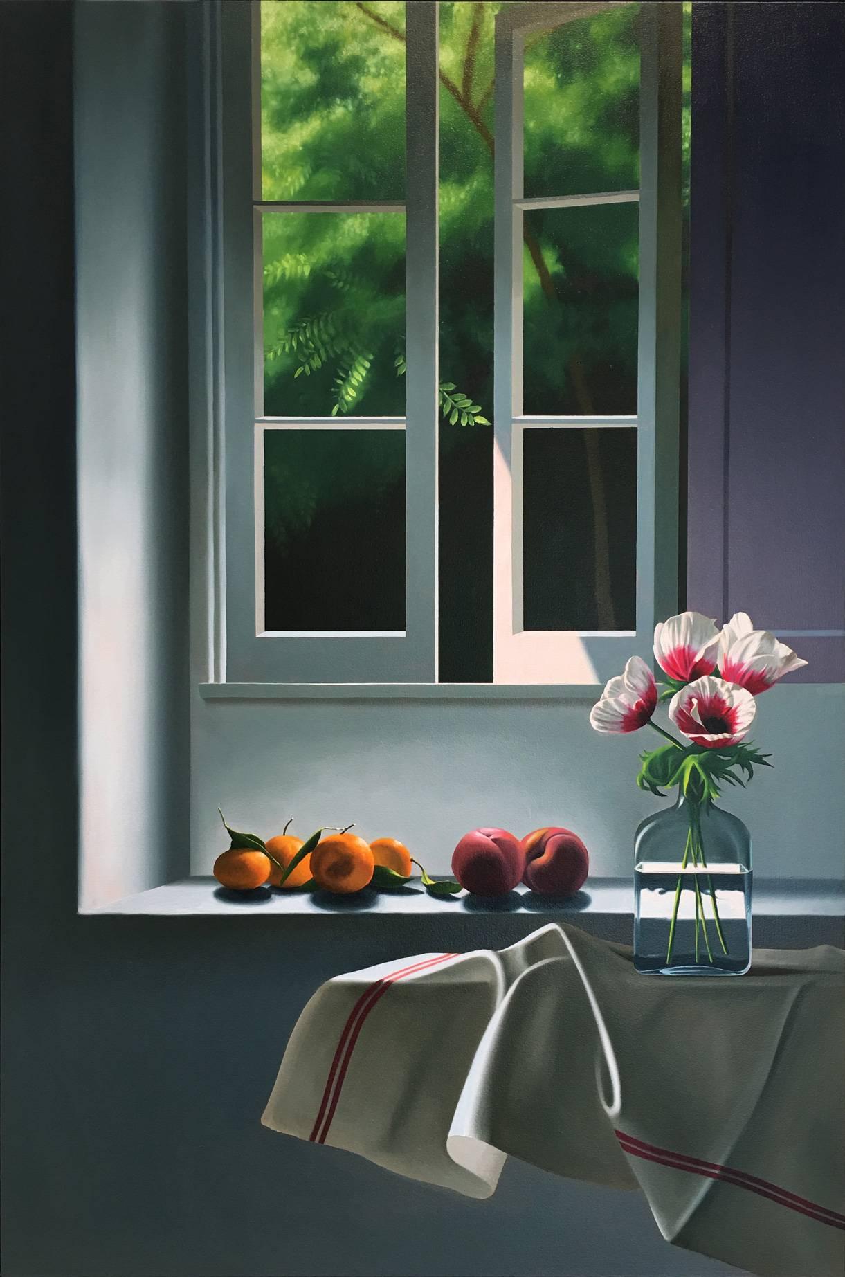 Bruce Cohen Still-Life Painting - Interior with Anemones and Fruit