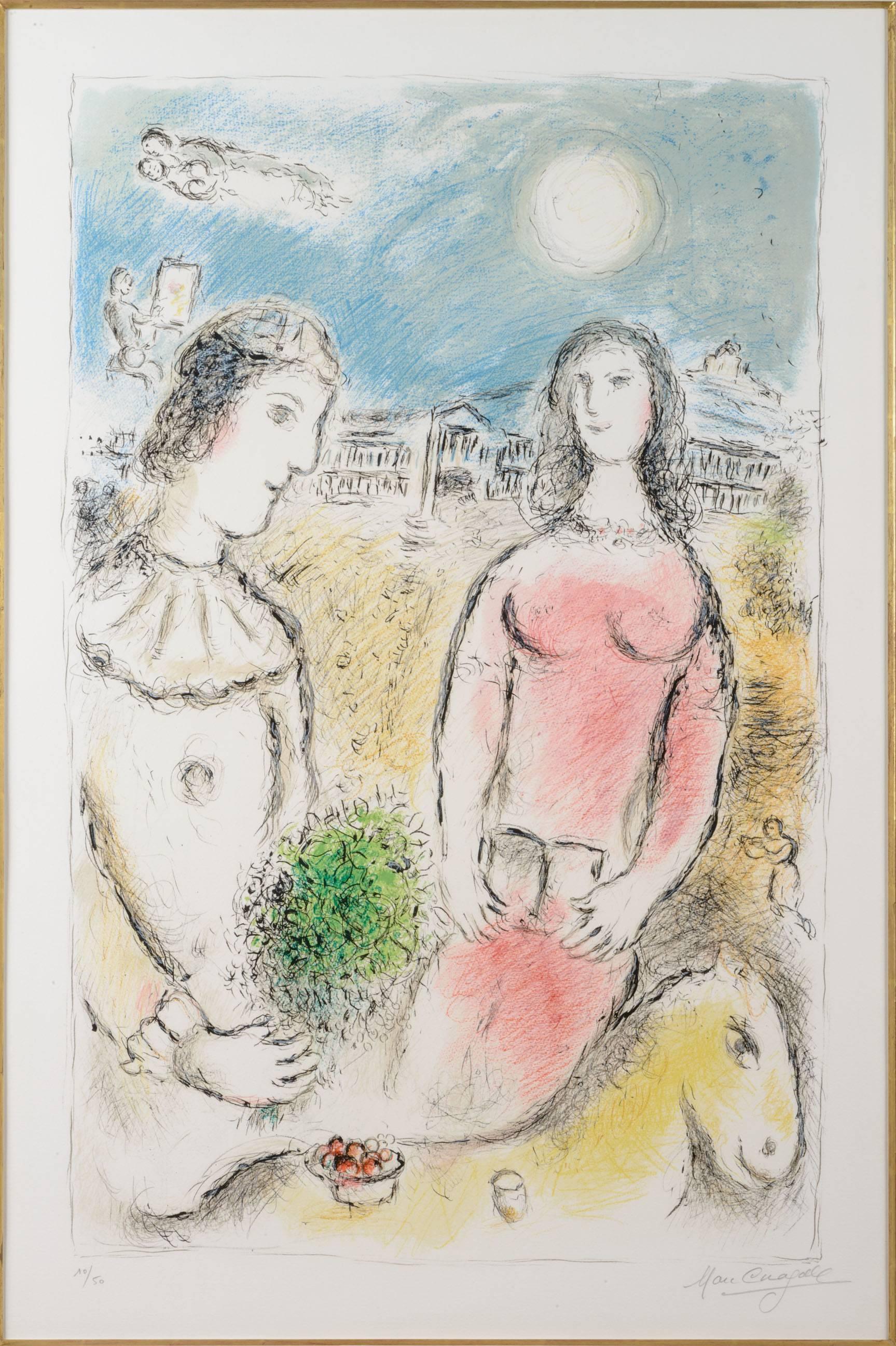 Couple at Dusk (Le Couple au Crepuscule) - Print by Marc Chagall