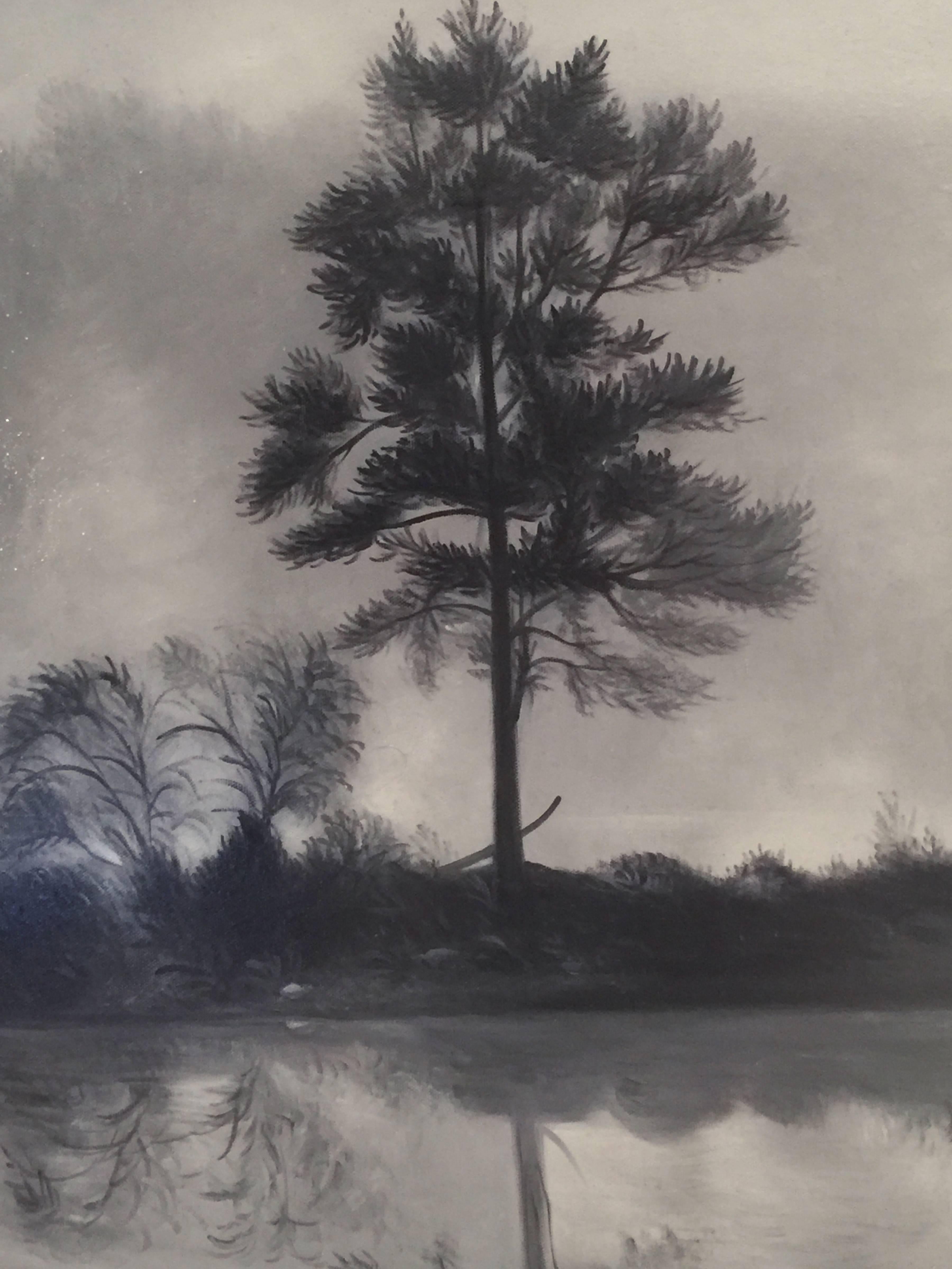 Untitled - Gray Landscape Painting by Shay Kun