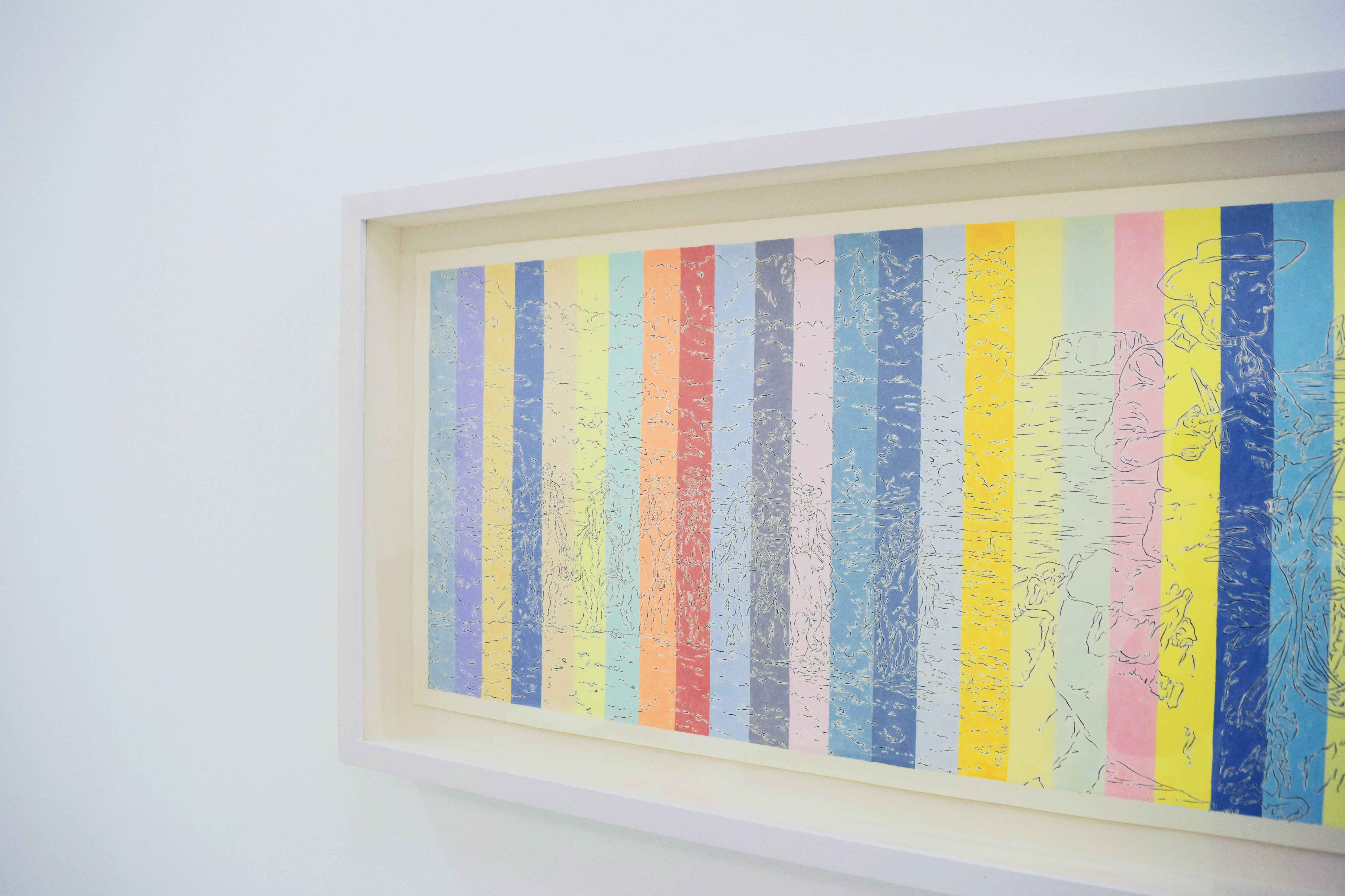 Through highly detailed pen-and-ink drawings highlighted with acrylic, Stabler provides a new way of looking at and experiencing 'painting'. His “Cowboy paintings,” horizontal works inspired from Western films, represent a new progression in the