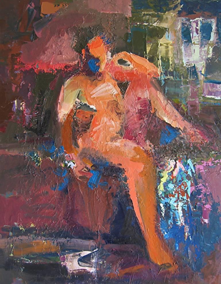 Ursula O'Farrell Figurative Painting - Seated Figure (Red, Orange)