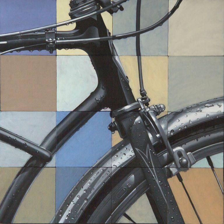 Jeff Cohen Still-Life Painting - Front Brakes in Gray