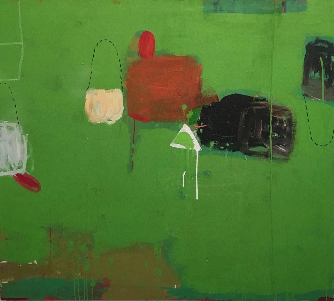 Gary Komarin Abstract Painting - The First Green Rushing DUCCIO