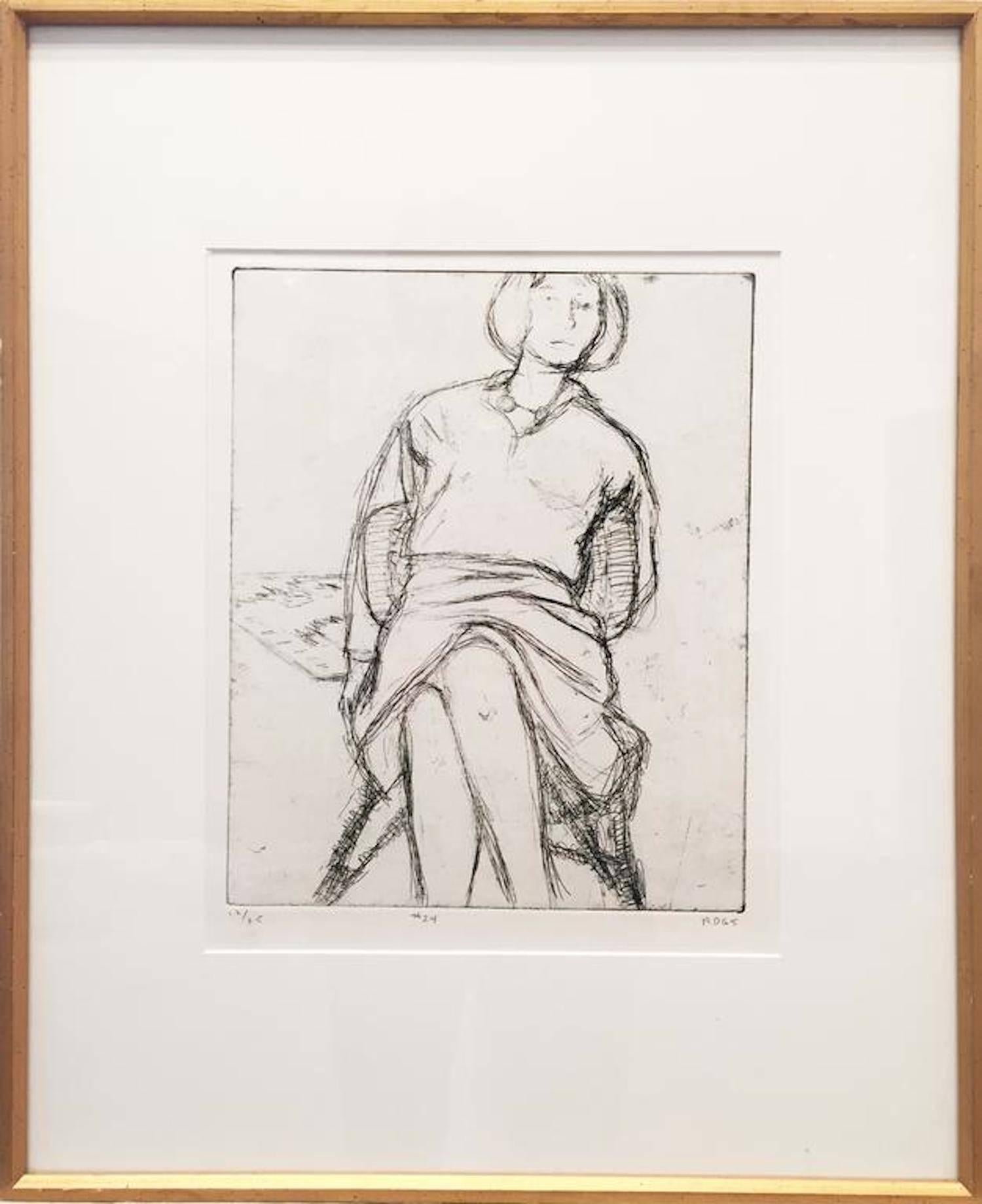 Richard Diebenkorn Figurative Print - #24 (Phyllis seated in rattan chair) from 41 Etchings Drypoints