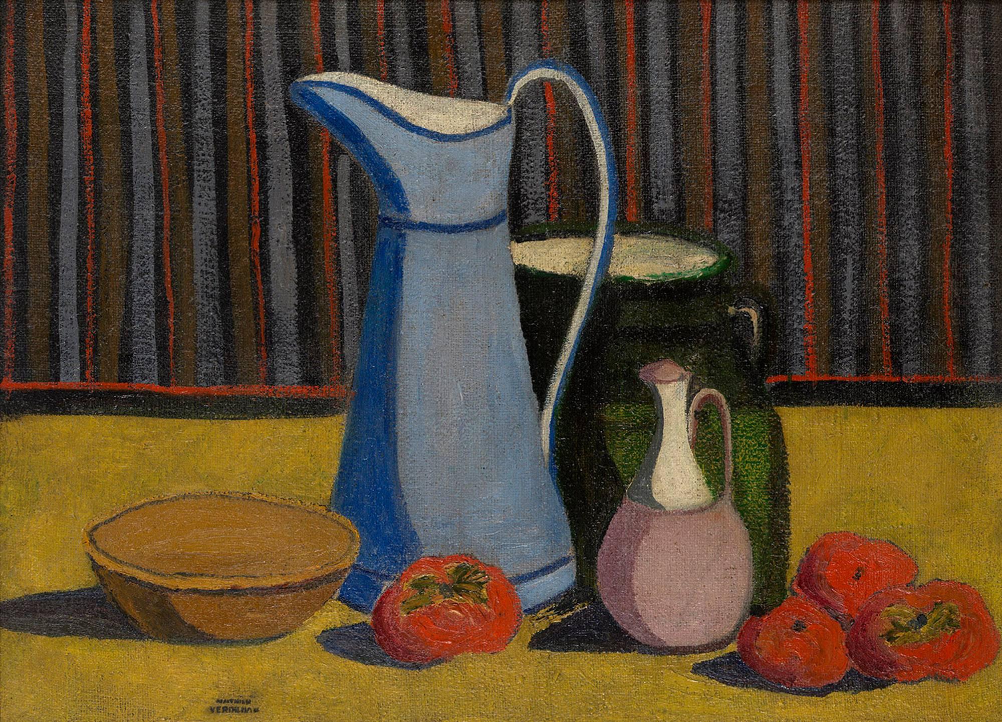 Louis Mathieu Verdilhan Still-Life Painting - Pichet bleu et kakis