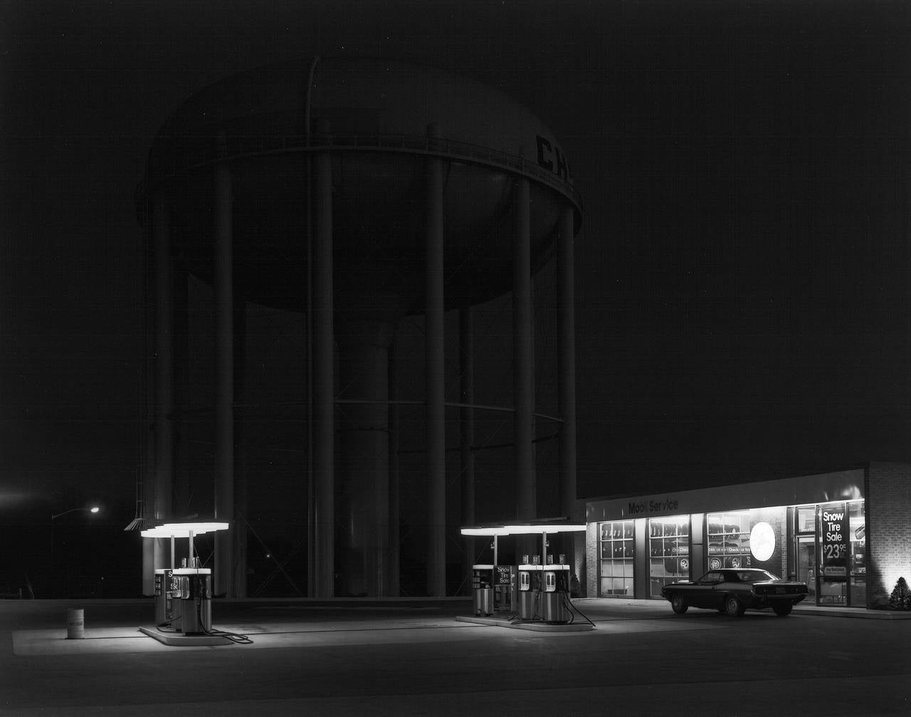 George Tice Black and White Photograph - Petit's Mobil Station, Cherry Hill, NJ