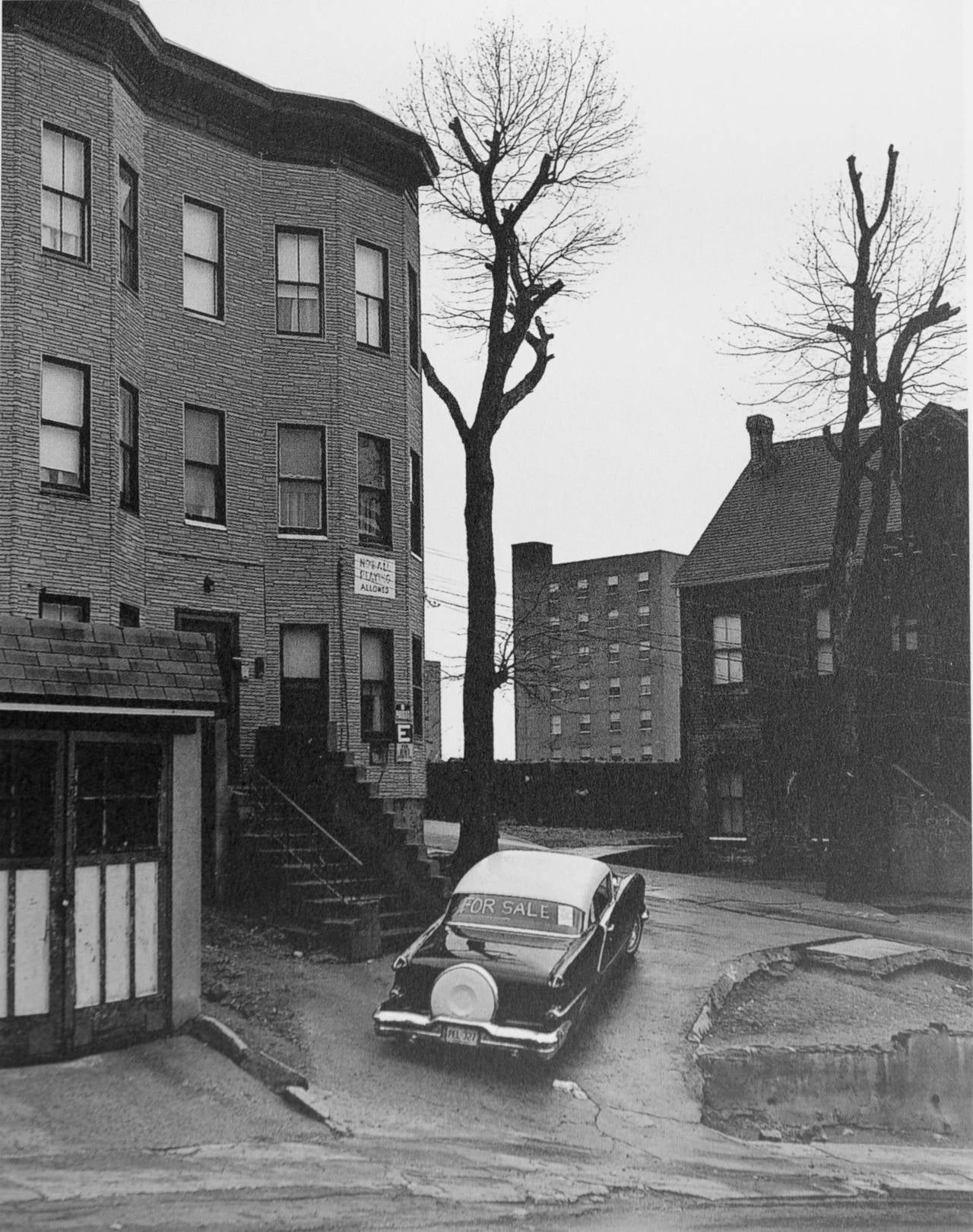George Tice Black and White Photograph - Car For Sale, Paterson, NJ