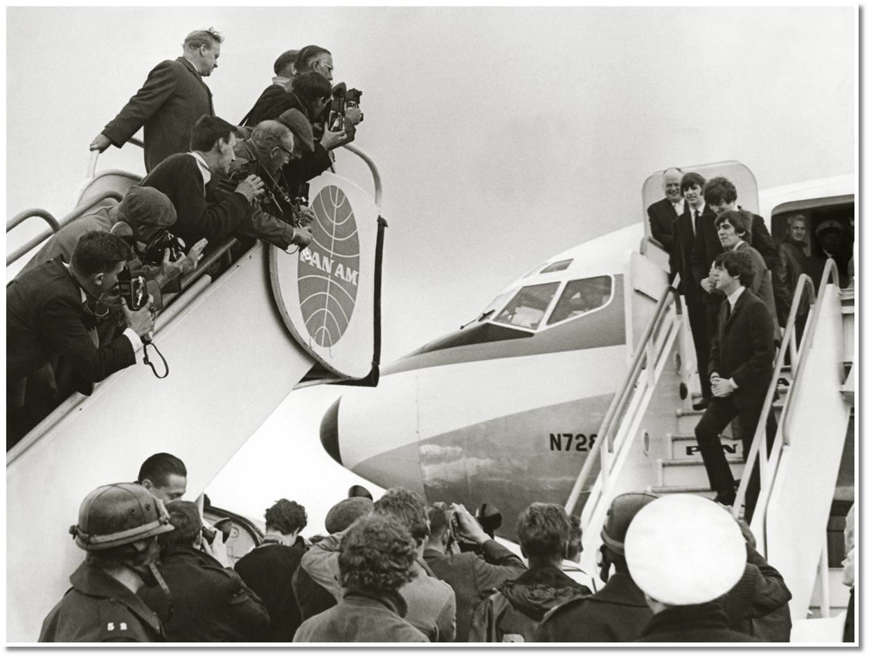 Terry O'Neill Black and White Photograph - The Beatles Arrive in the US on Pan Am
