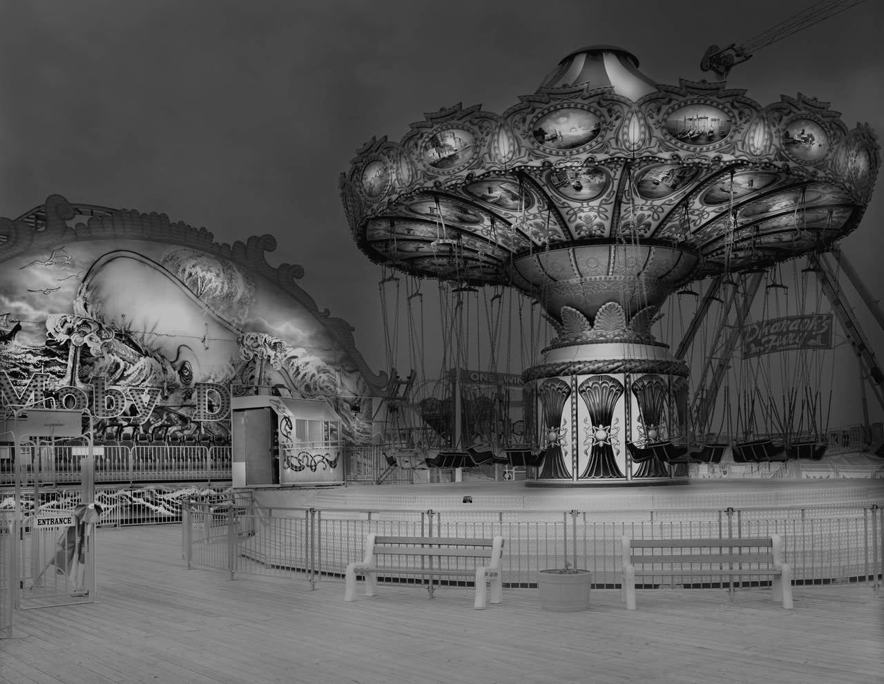 Michael Massaia Black and White Photograph - Moby Dick & Swing Ride, Seaside Heights