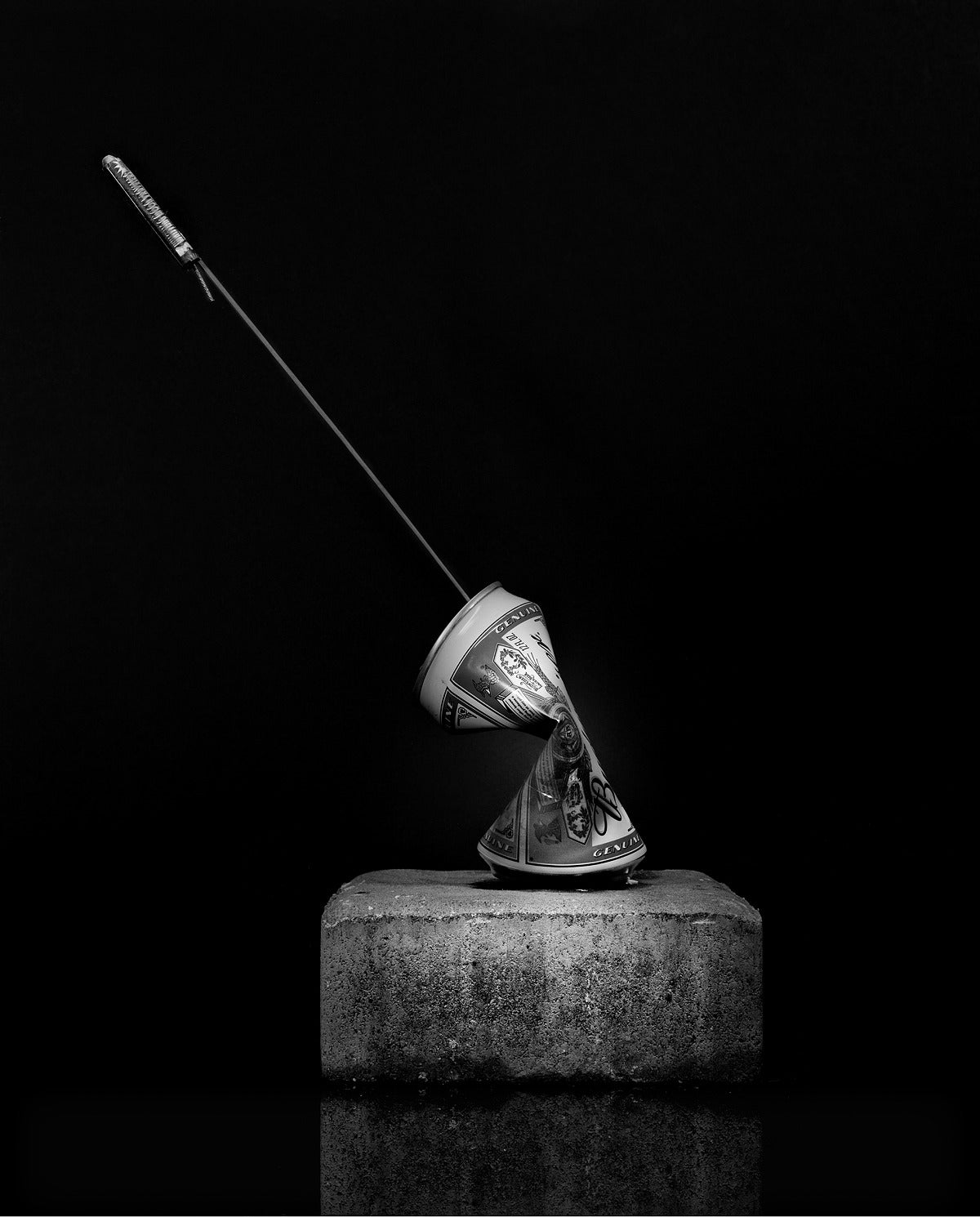 Michael Massaia Black and White Photograph - Quiet Now: Beer Can & Bottle Rocket