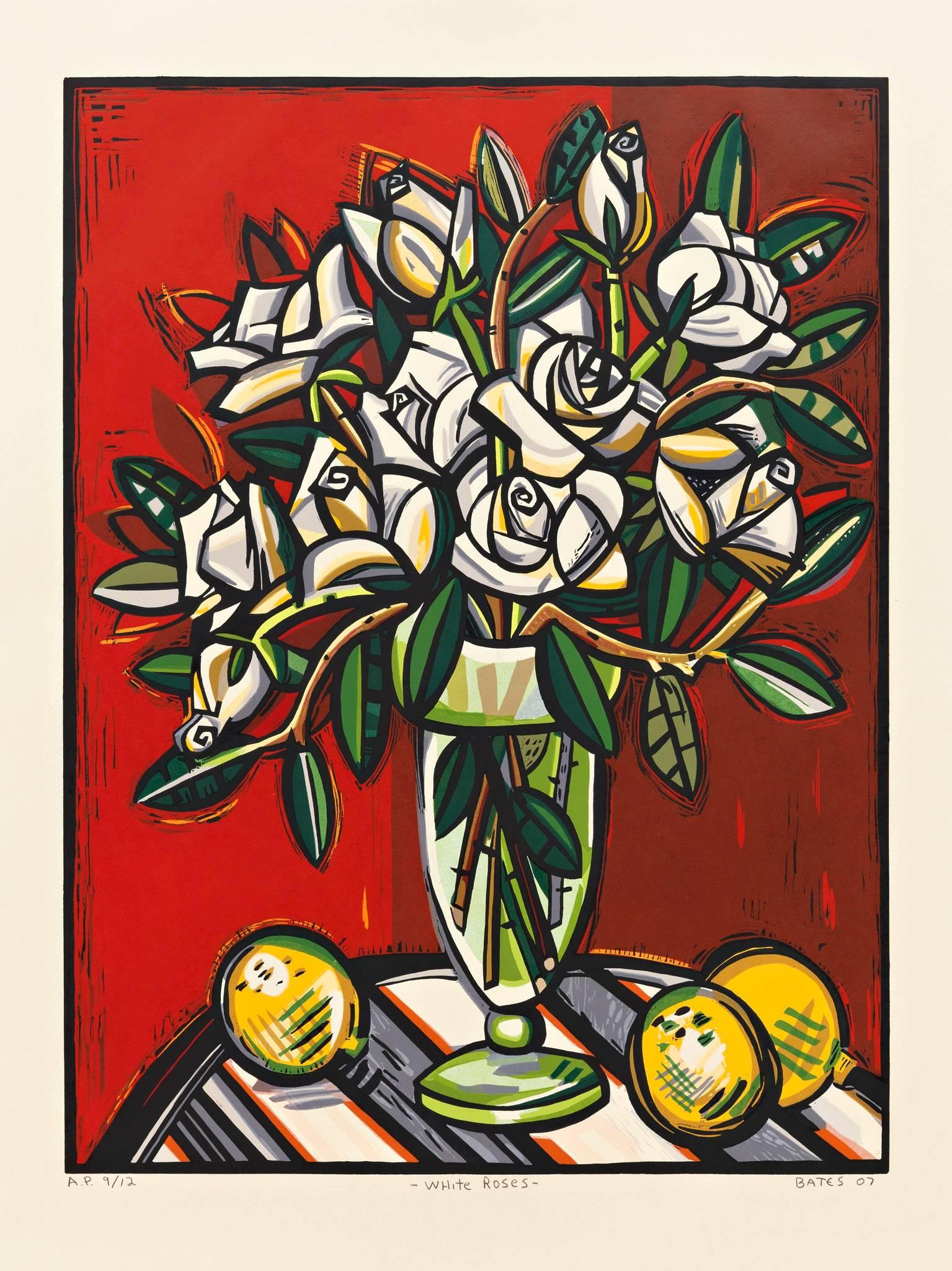 White Roses - Print by David Bates b.1952