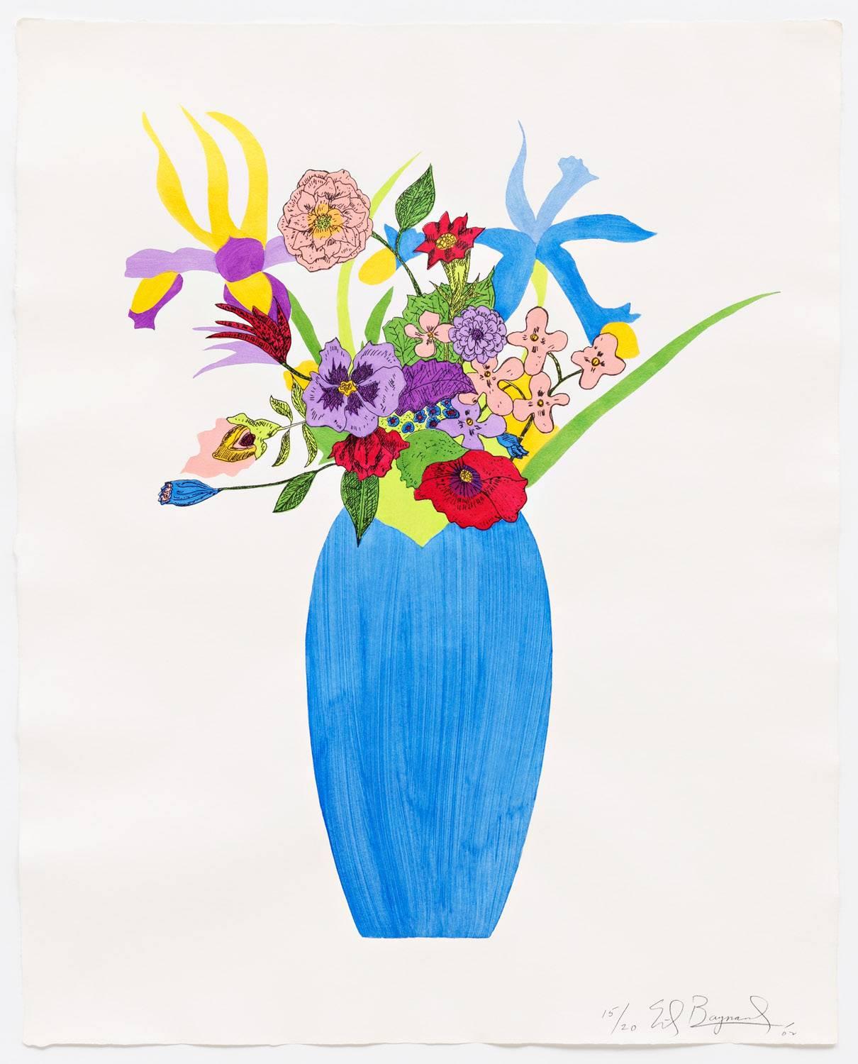 Ed Baynard Still-Life Print - Blue Vase on Antique Paper