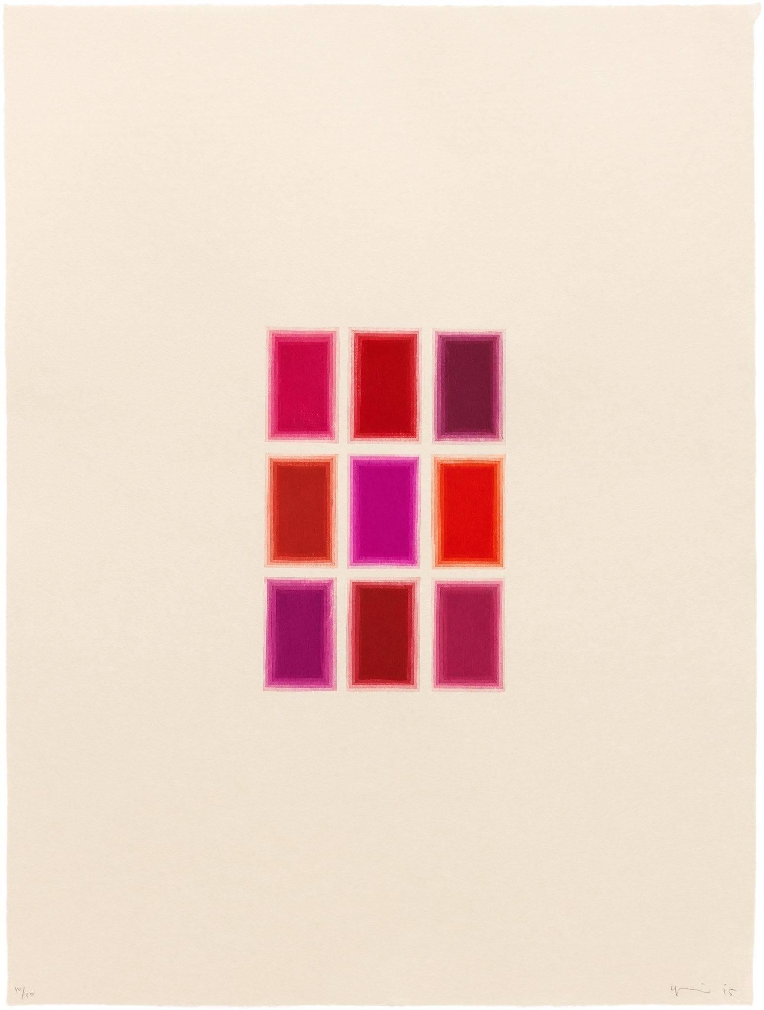 Yasu Shibata Abstract Print - 9 Red Rectangles
