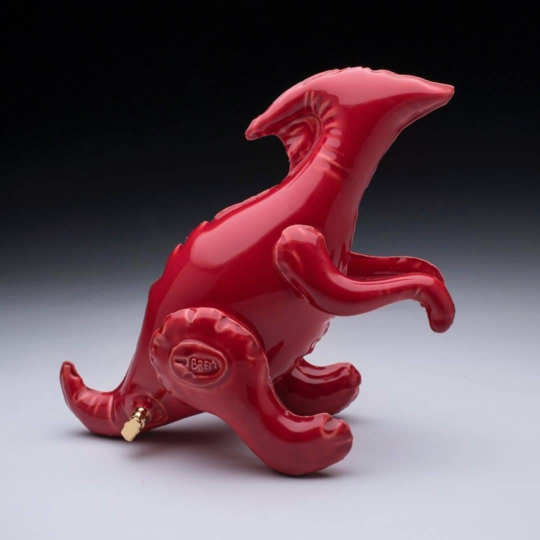 Brett Kern Figurative Sculpture - Small Red Parasarolophus