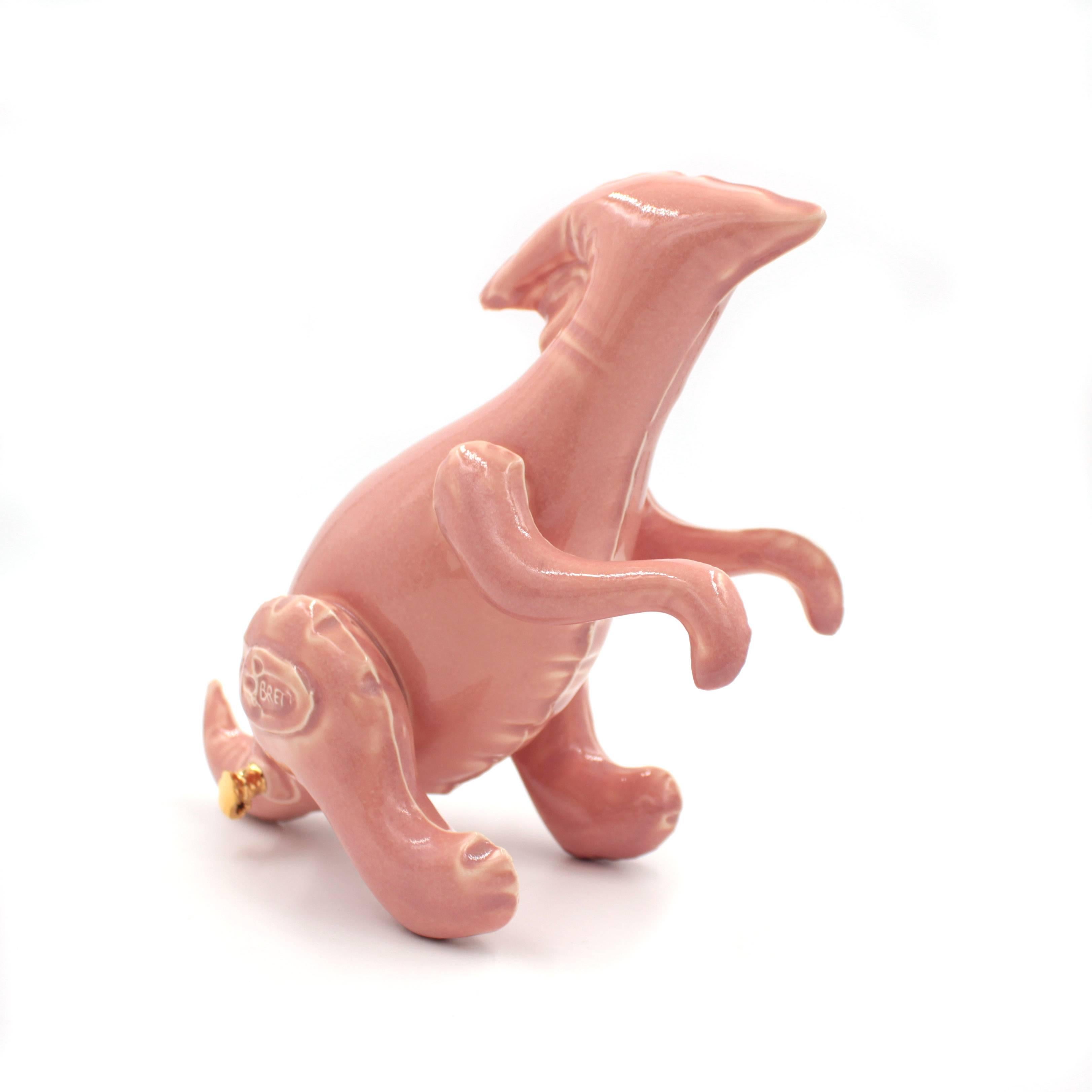 Small Pink Parasaurolophus - Sculpture by Brett Kern