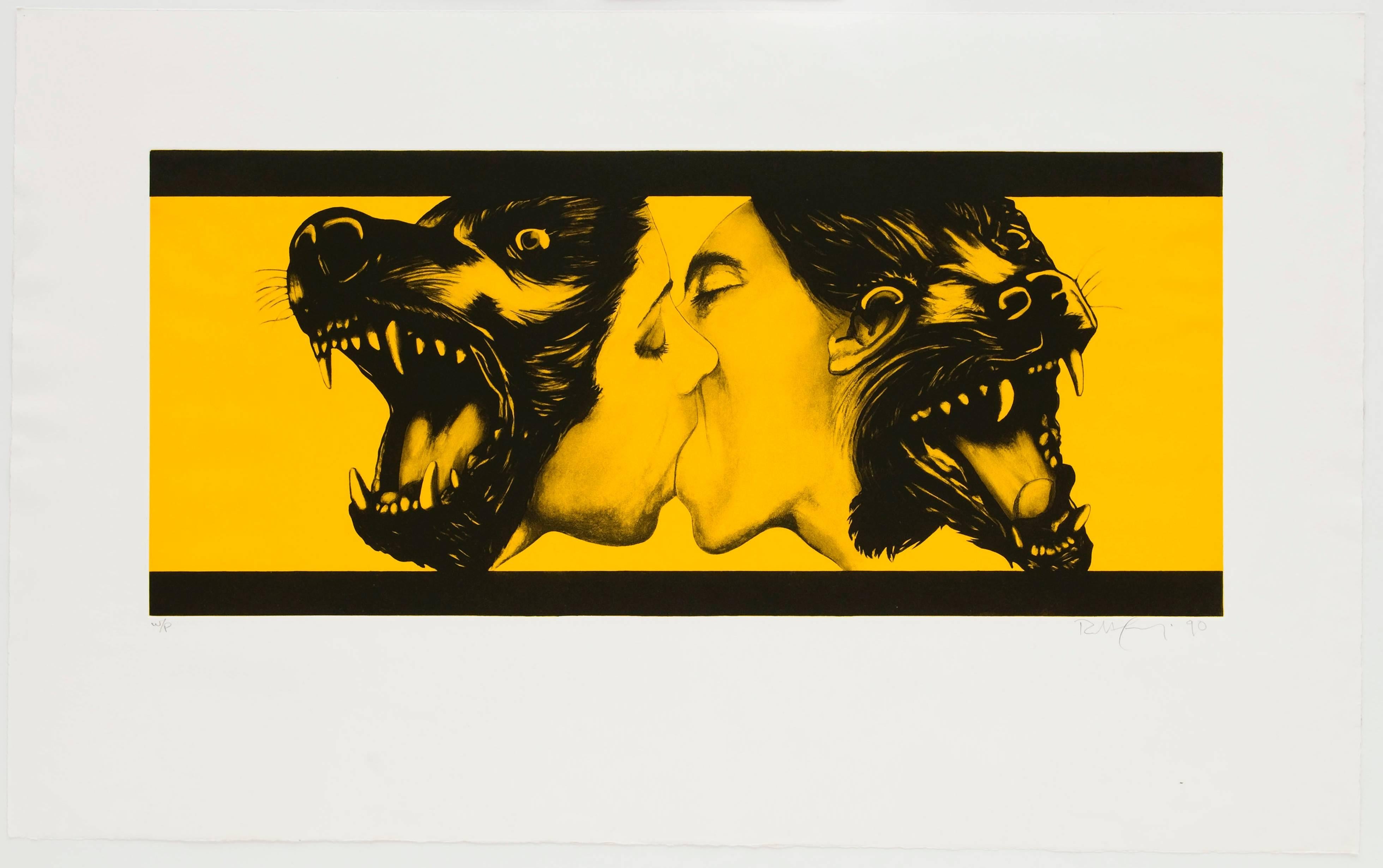 Robert Longo Figurative Print - Strong in Love (Yellow)