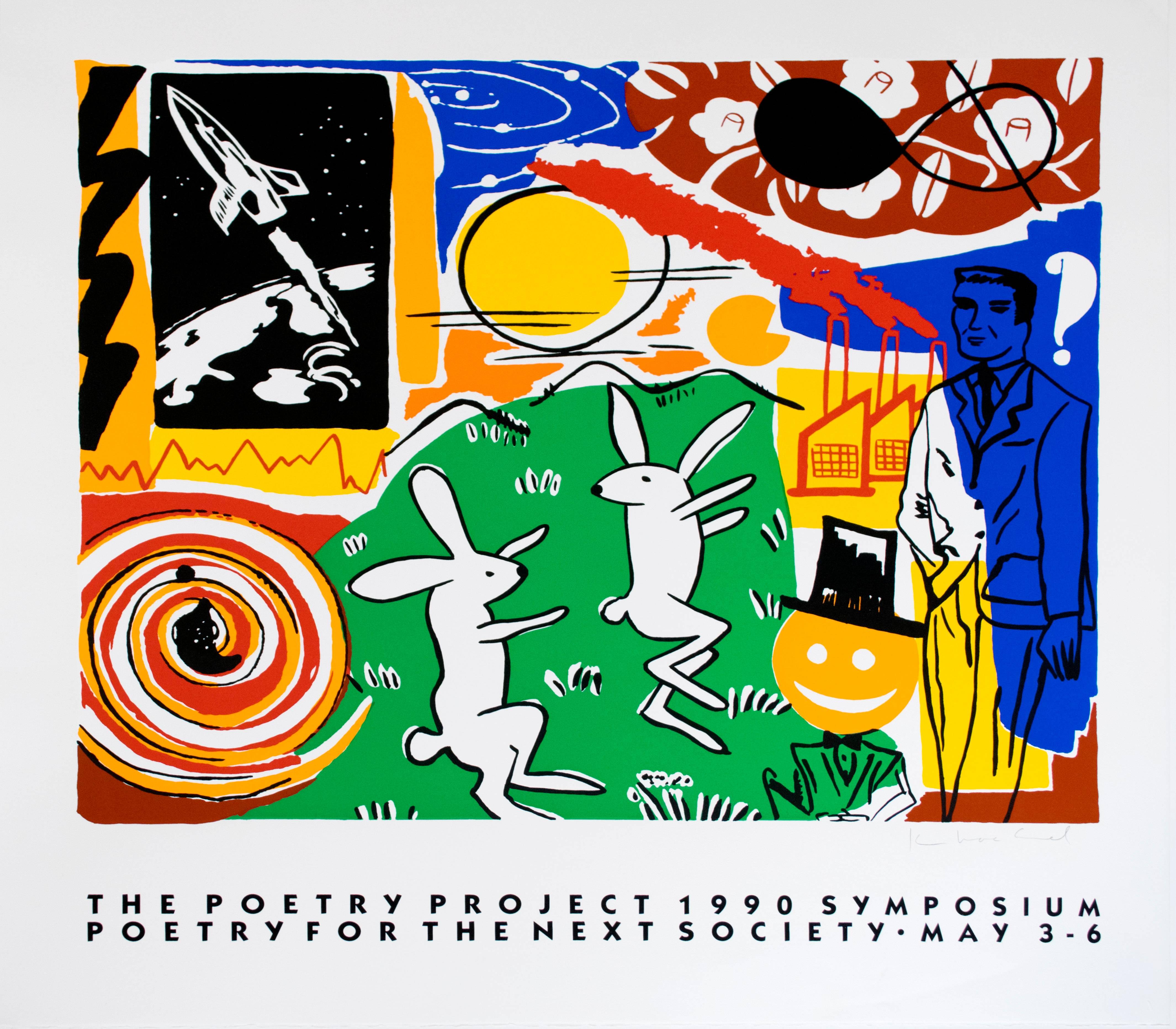 Kim MacConnel
Poetry Project, 1990 
Color silkscreen
27 x 29 1/2 in. (68.6 x 75.1 cm)
Signed

The artist Kim MacConnel is a leading figure in the pattern and decoration movement of the 1970s, known for his paintings and fabric collages.  MacConnel's