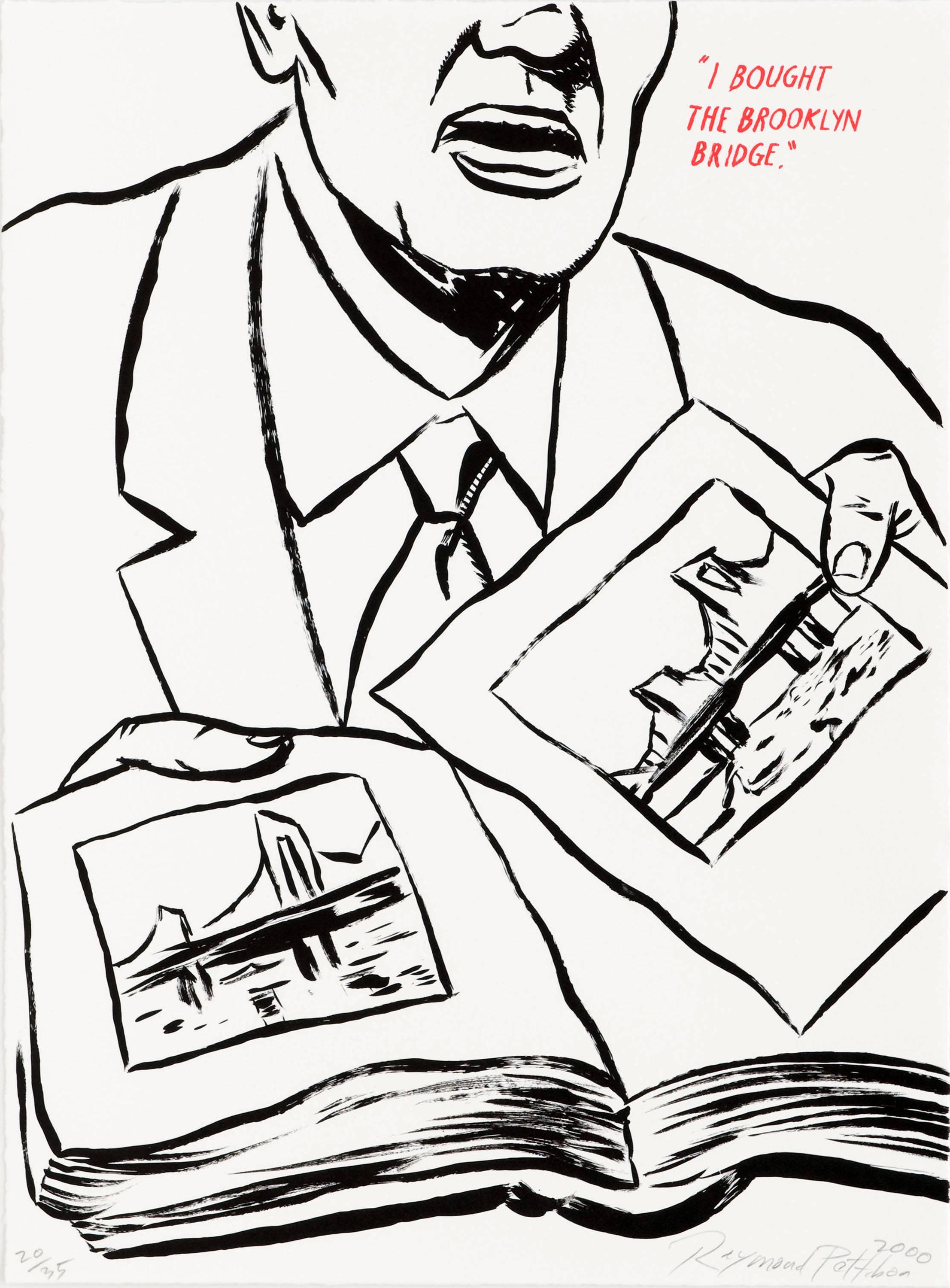 Raymond Pettibon
Plots on Loan I, 2000 
Suite of ten color lithographs
19 5/8 x 13 1/2 in. (49.8 x 34.3 cm)
Edition of 35  

Raymond Pettibon has acquired an international reputation as one of the foremost contemporary American artists working