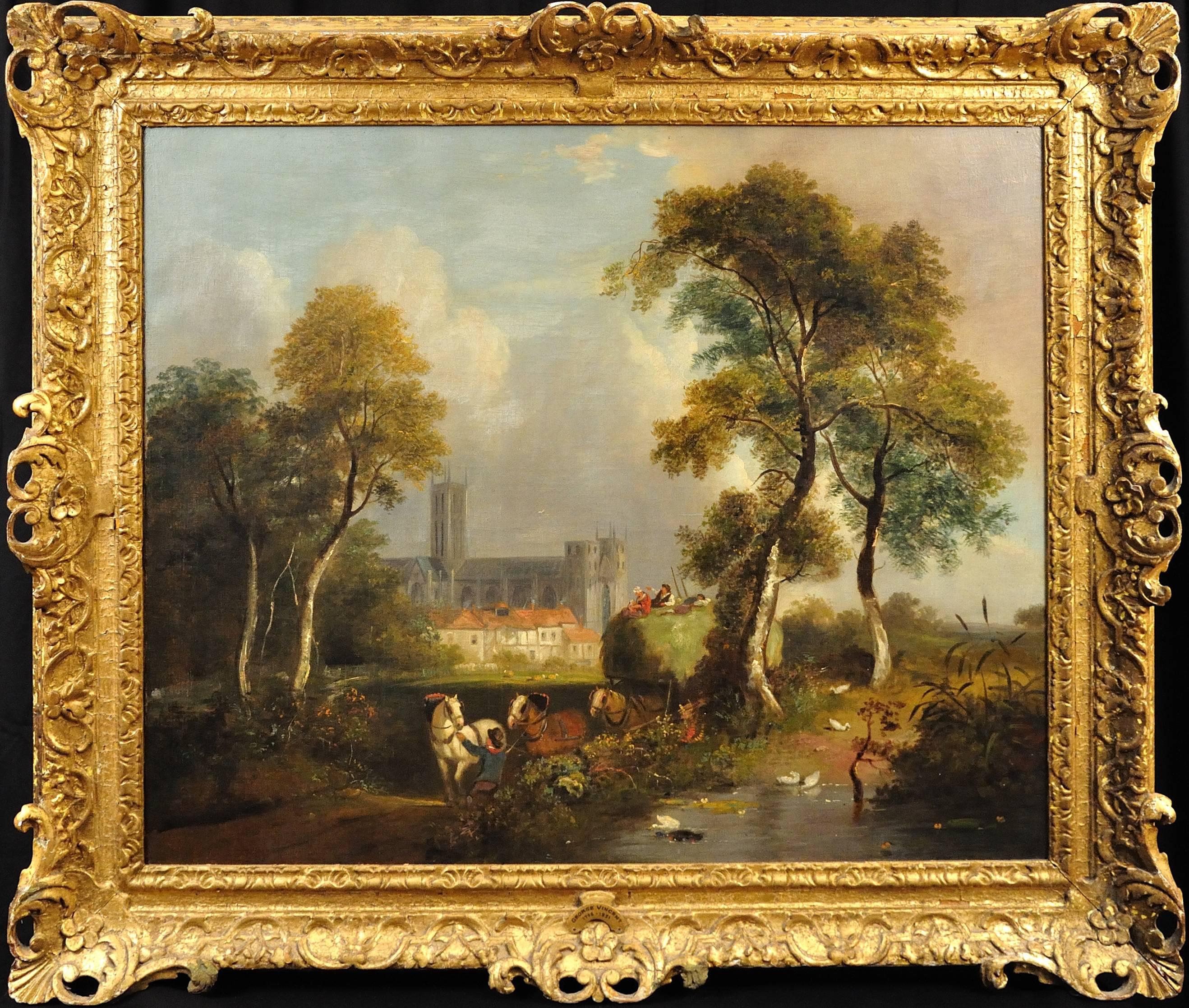 George Vincent Landscape Painting – Ein Blick nach Canterbury:: Kent