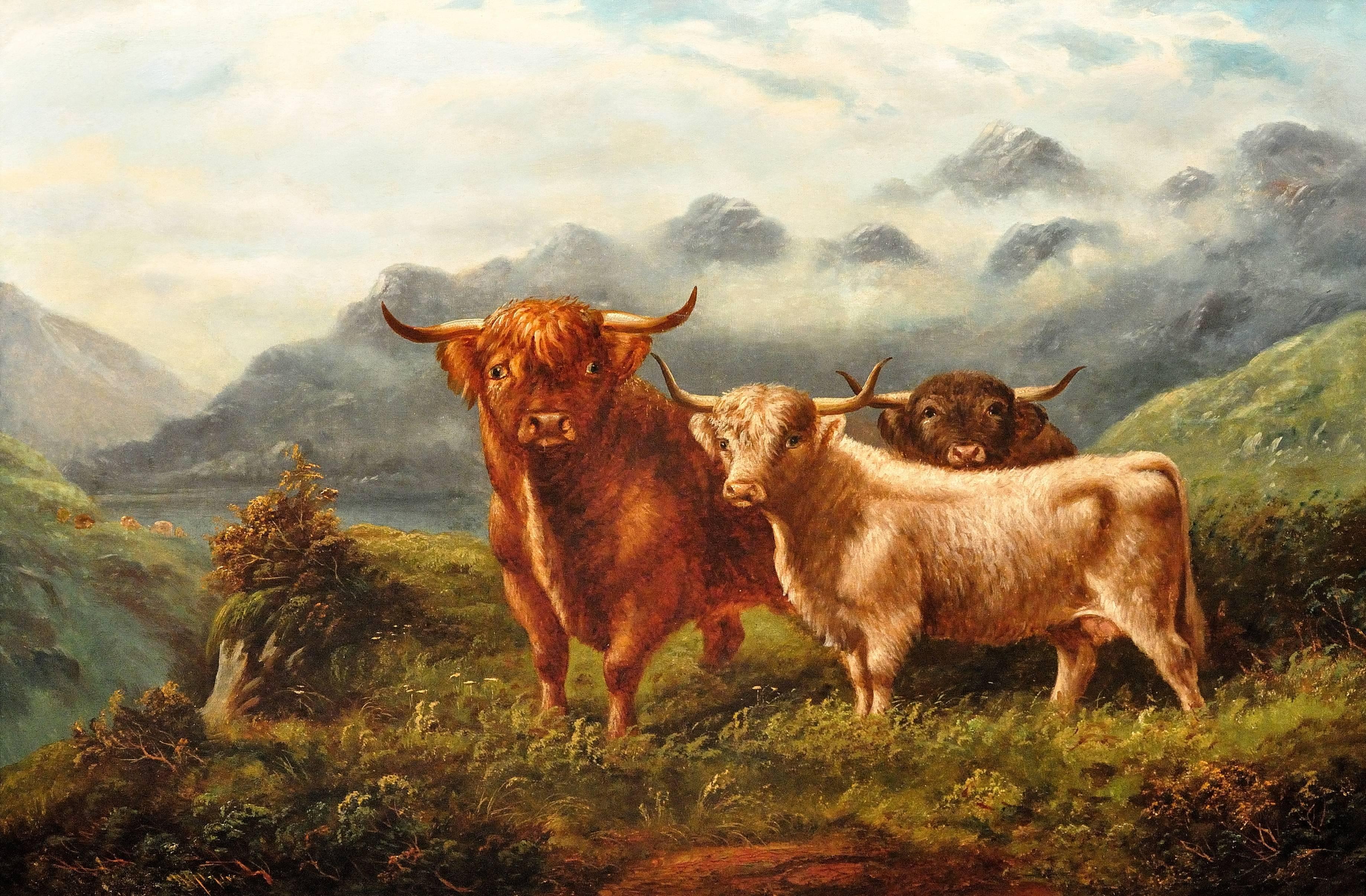 Highland cattle, in the Glens, Scotland - Painting by William James Smith Crampton
