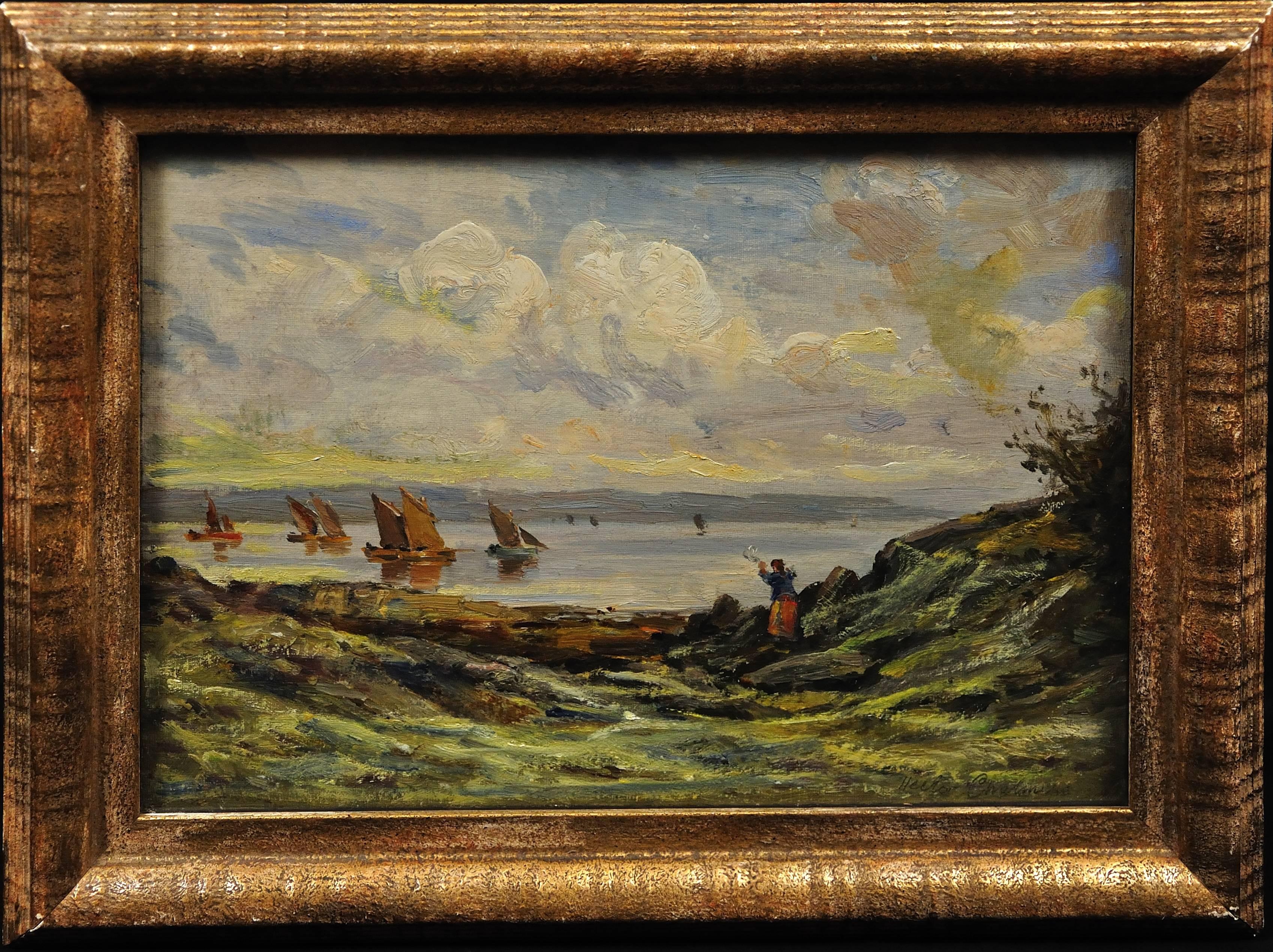 Herring fleet, Loch Fyne, Scotland - Painting by Hector Chalmers