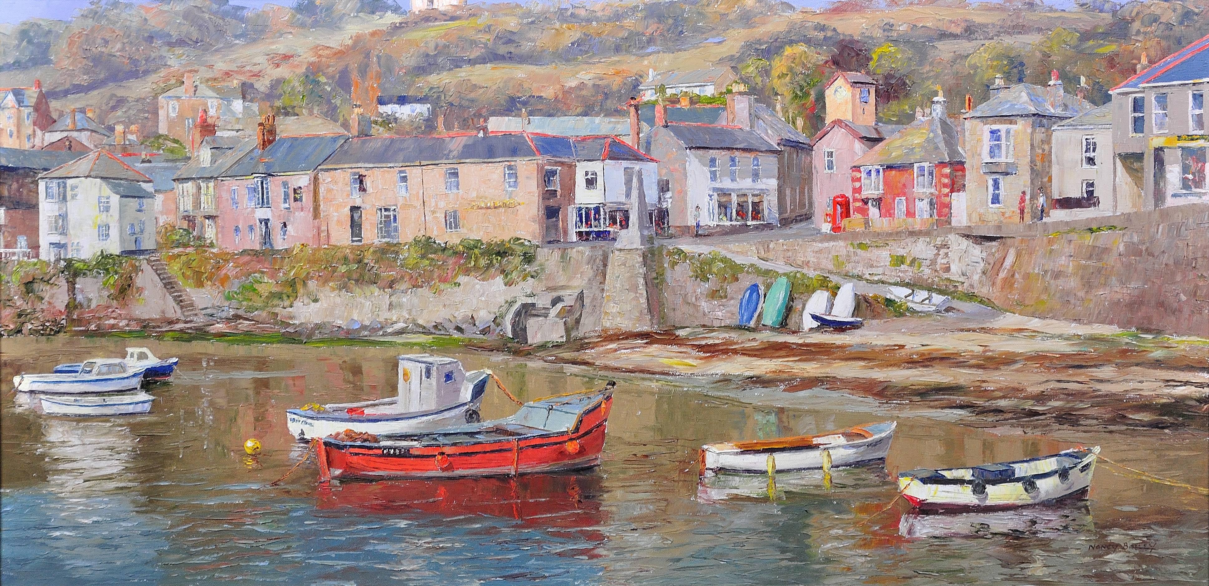 Waterfront, Mousehole, Cornwall - Painting by Nancy Bailey