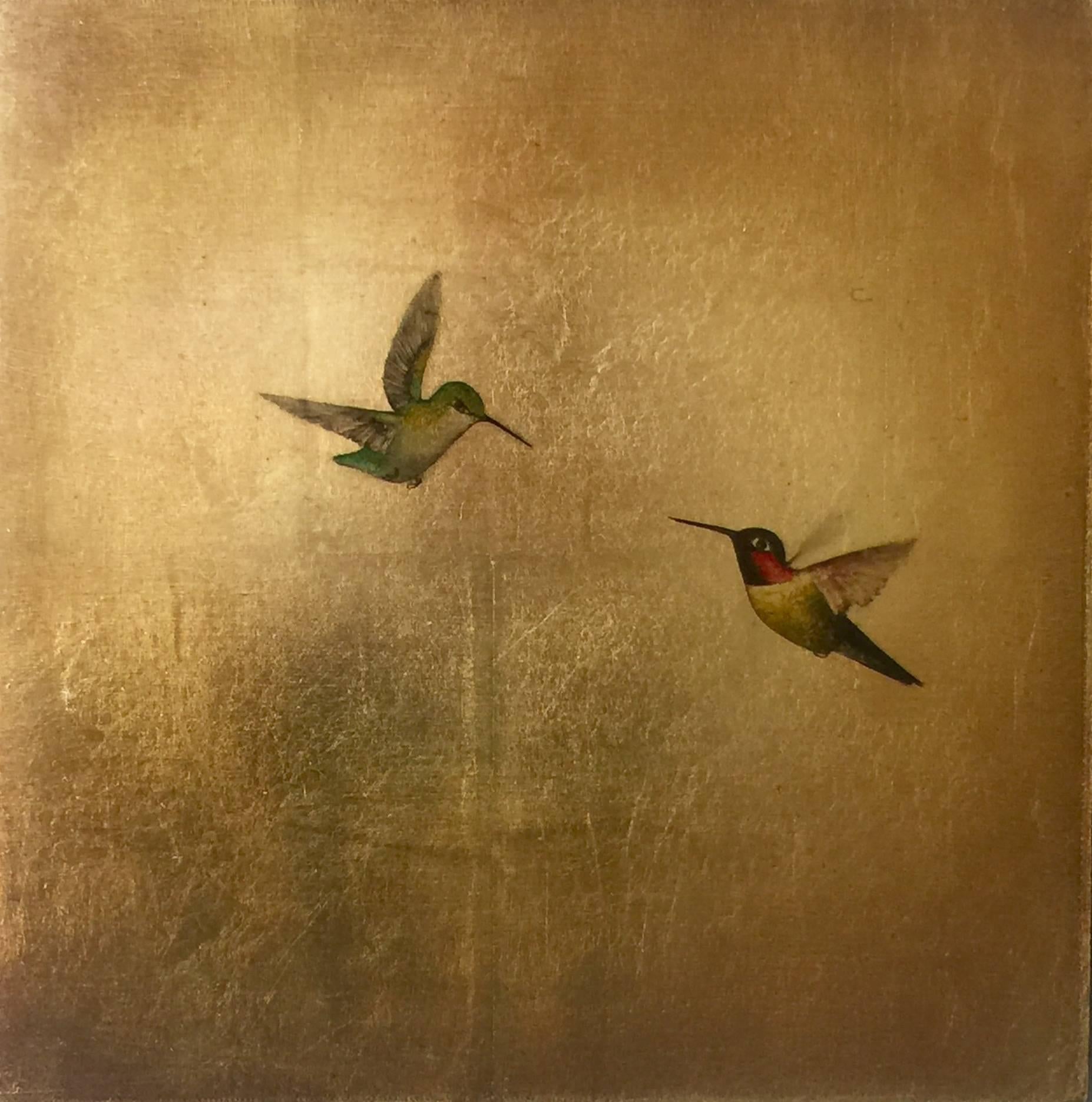 Carolyn Reynolds Landscape Painting - Hummingbirds in Golden Sky II