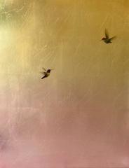 Hummingbirds in Rose and Golden Sky II