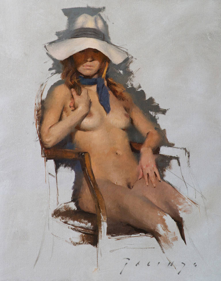 James Galindo Figurative Painting - Nude with Hat and Scarf