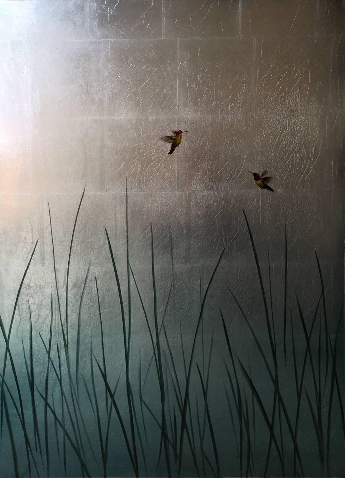 Carolyn Reynolds Animal Painting - Hummingbirds Over Reeds VI
