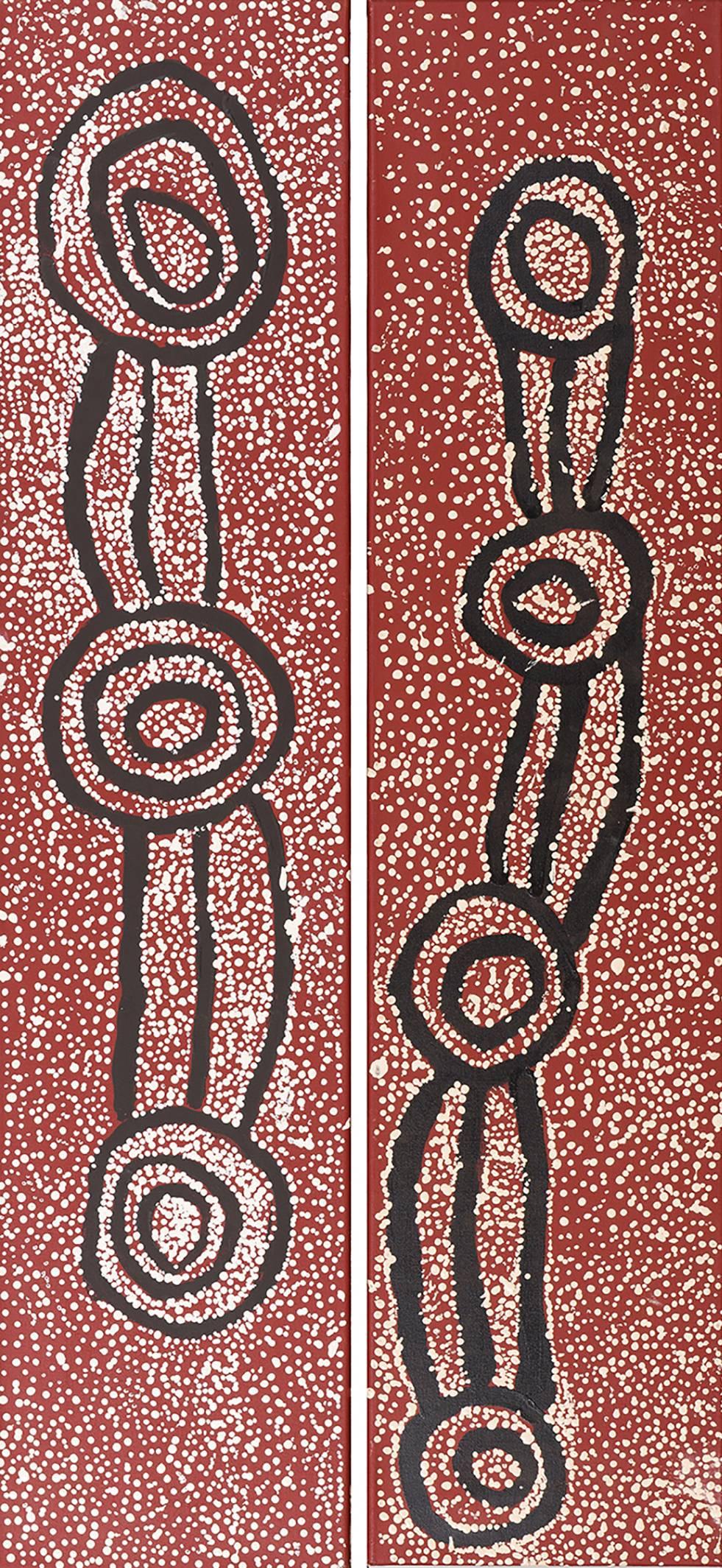 Tingari at Parayilypil by Australian Aboriginal Artist Peg Leg Tjampitjinpa - Painting by Pegleg Tjampitjinpa