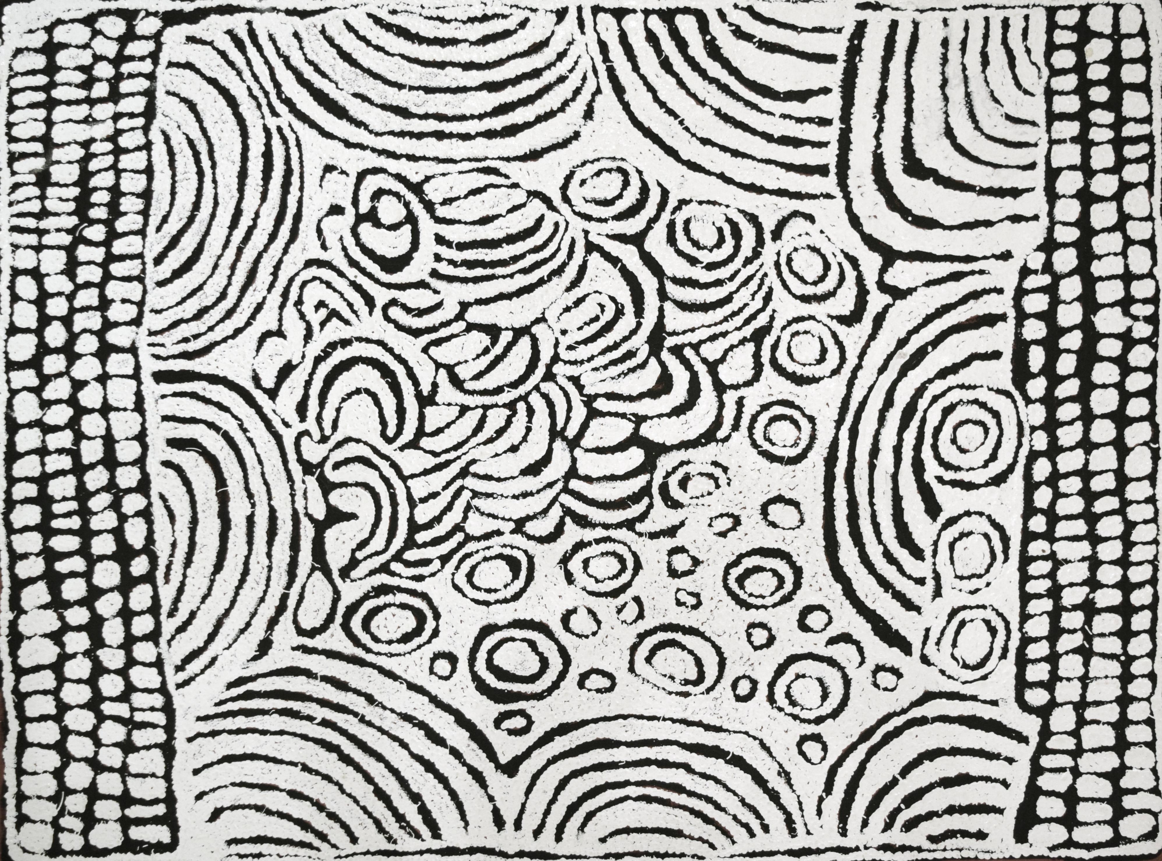 The Travels of a Group of Women by Aboriginal Artist Nampitjinpa, Nyurapayia - Painting by Nyurapayia Nampitjinpa (Mrs. Bennett)