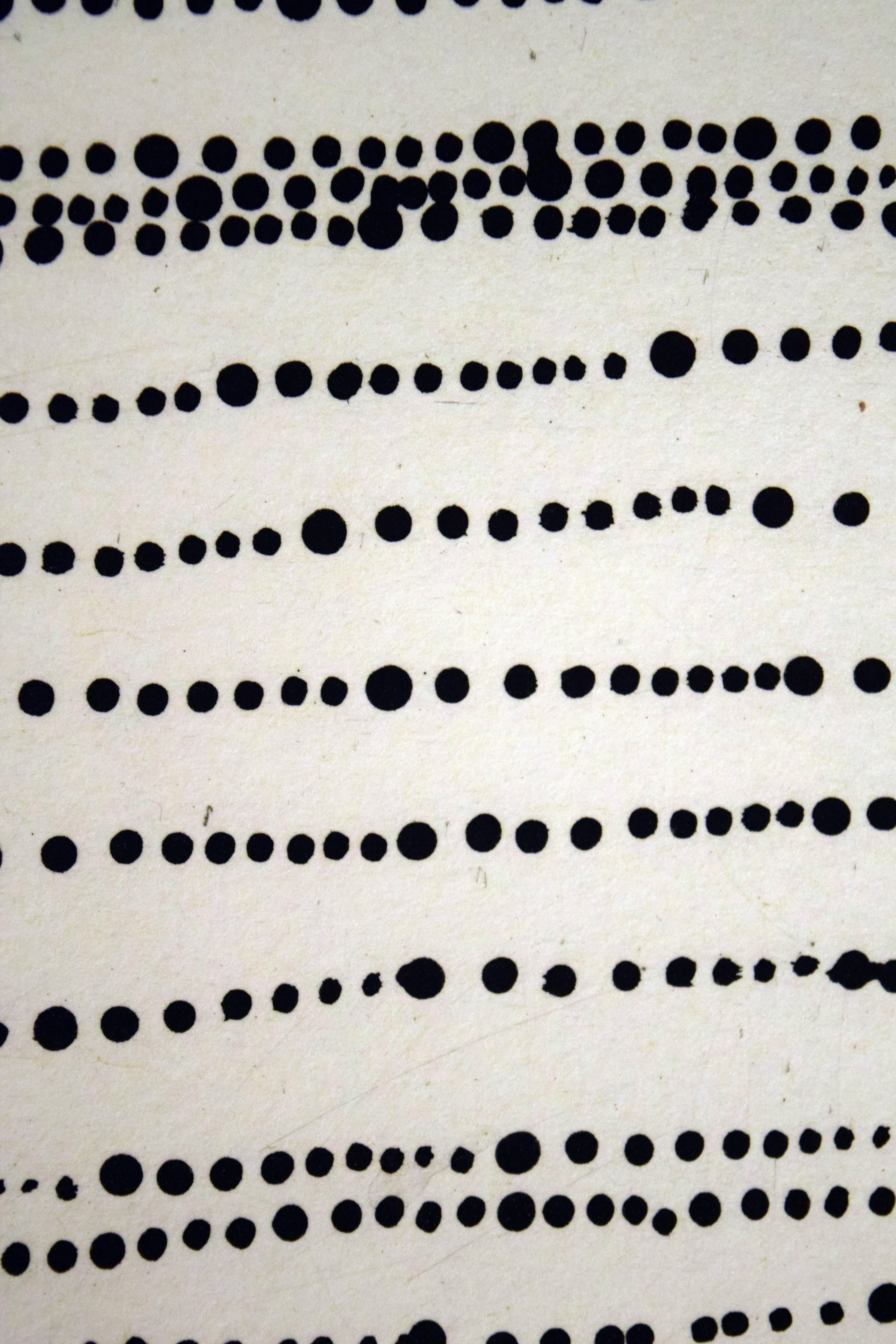 Dorothy Napangardi was a Walpiri woman from Mina Mina, a highly significant sacred site in one of the most remote areas of Australia; the Tanami Desert, north west of Alice Springs, Northern Territory. Her finely painted minimal depiction's of