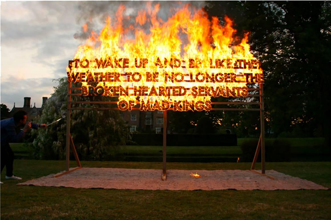 Robert Montgomery Landscape Print - Great Fosters Fire Poem