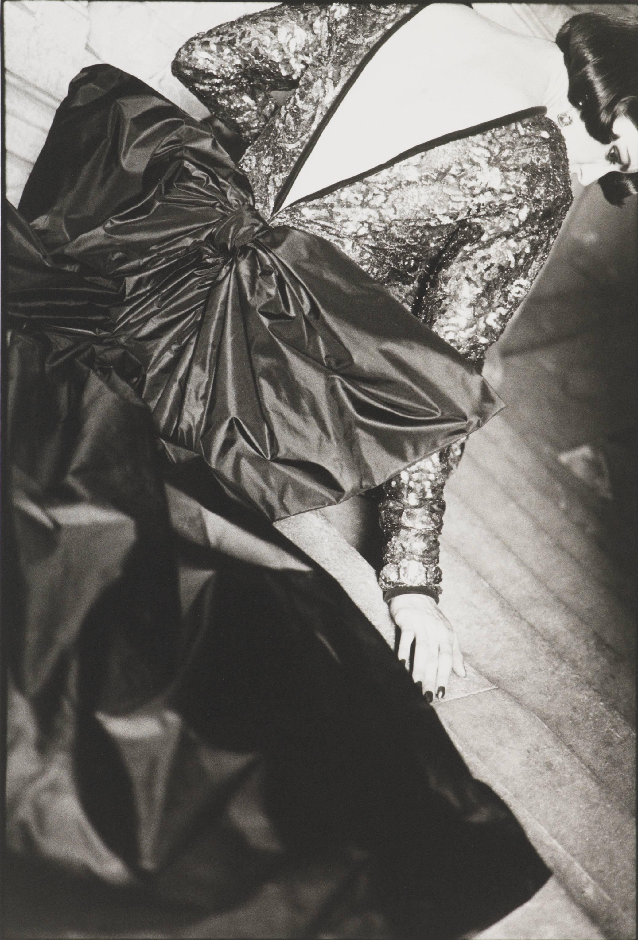 David Seidner Portrait Photograph - Anne Rohart in Yves Saint Laurent, 1983. Black & white fashion photography