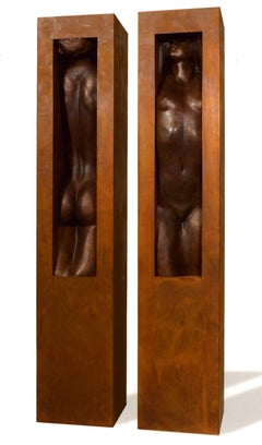 Adam and Eve. Italian school Contemporary bronze sculpture, Nude Man and Woman