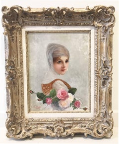The bride. A lady in wedding dress with roses, Italian School, second half XIX