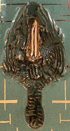 Vivi Respiri. Italian Sculpture, Enamelled green ceramic & third fire gold, 2016