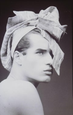 Prêt à porter, April 1985. Man portrait, black and white fashion photography