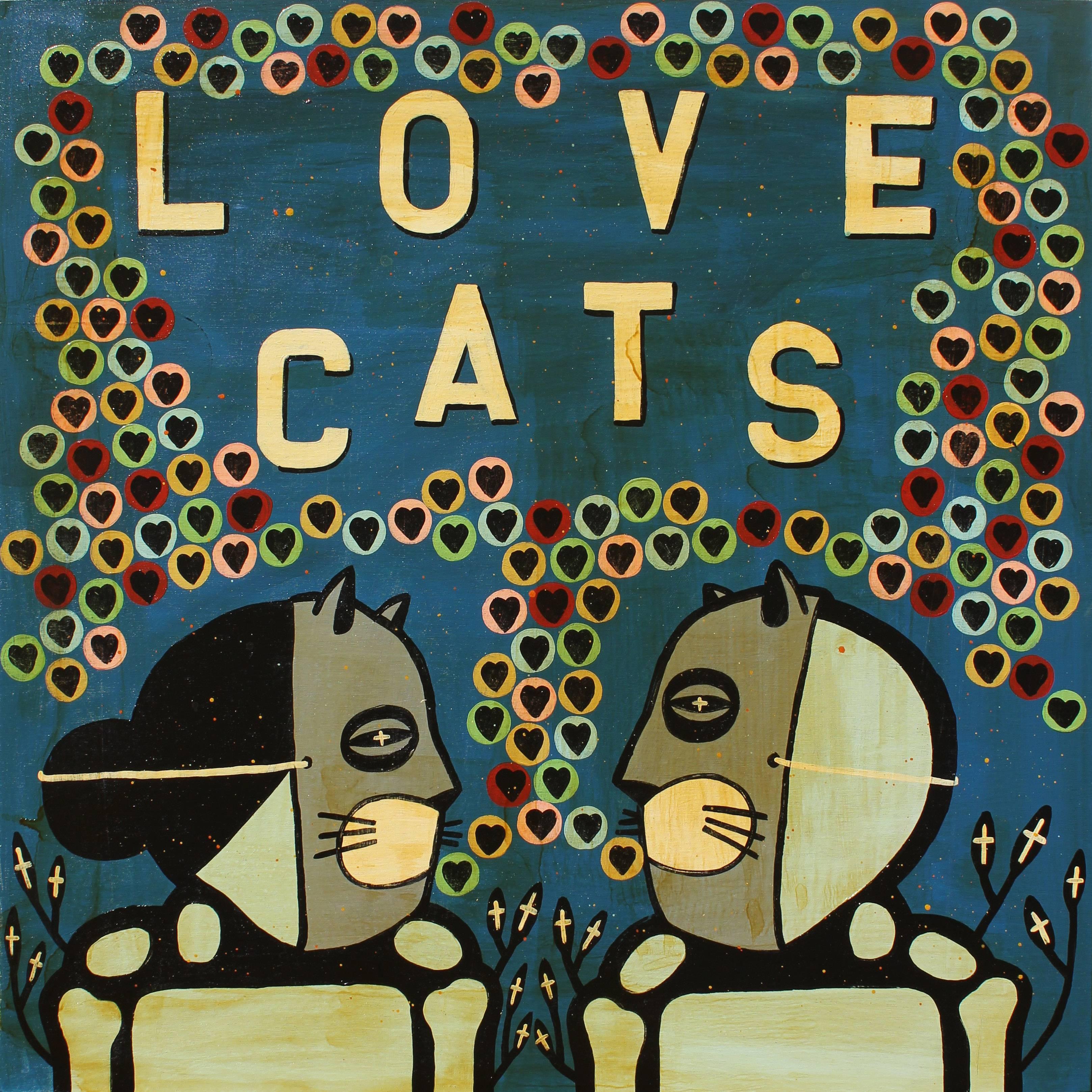 Mike Egan Abstract Painting - Love Cats