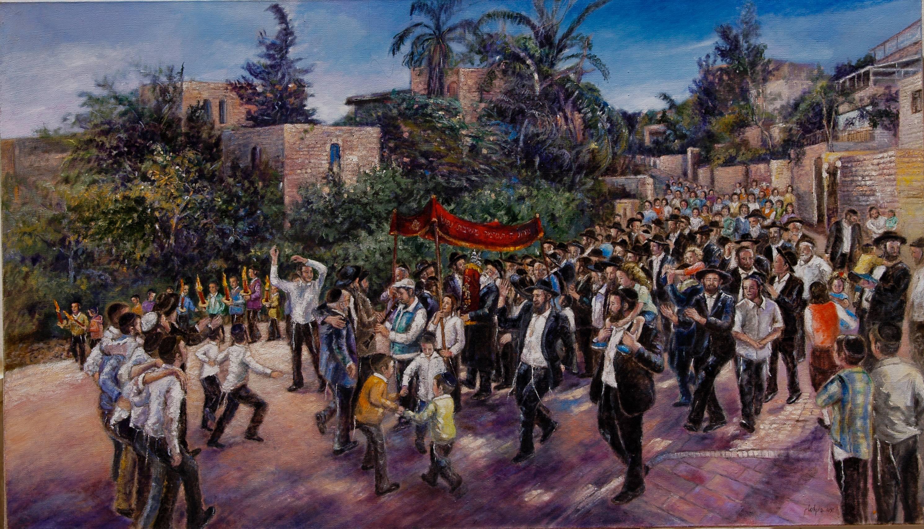 Tamar Finkelstein Figurative Painting - Hachnasat Sefer Torah
