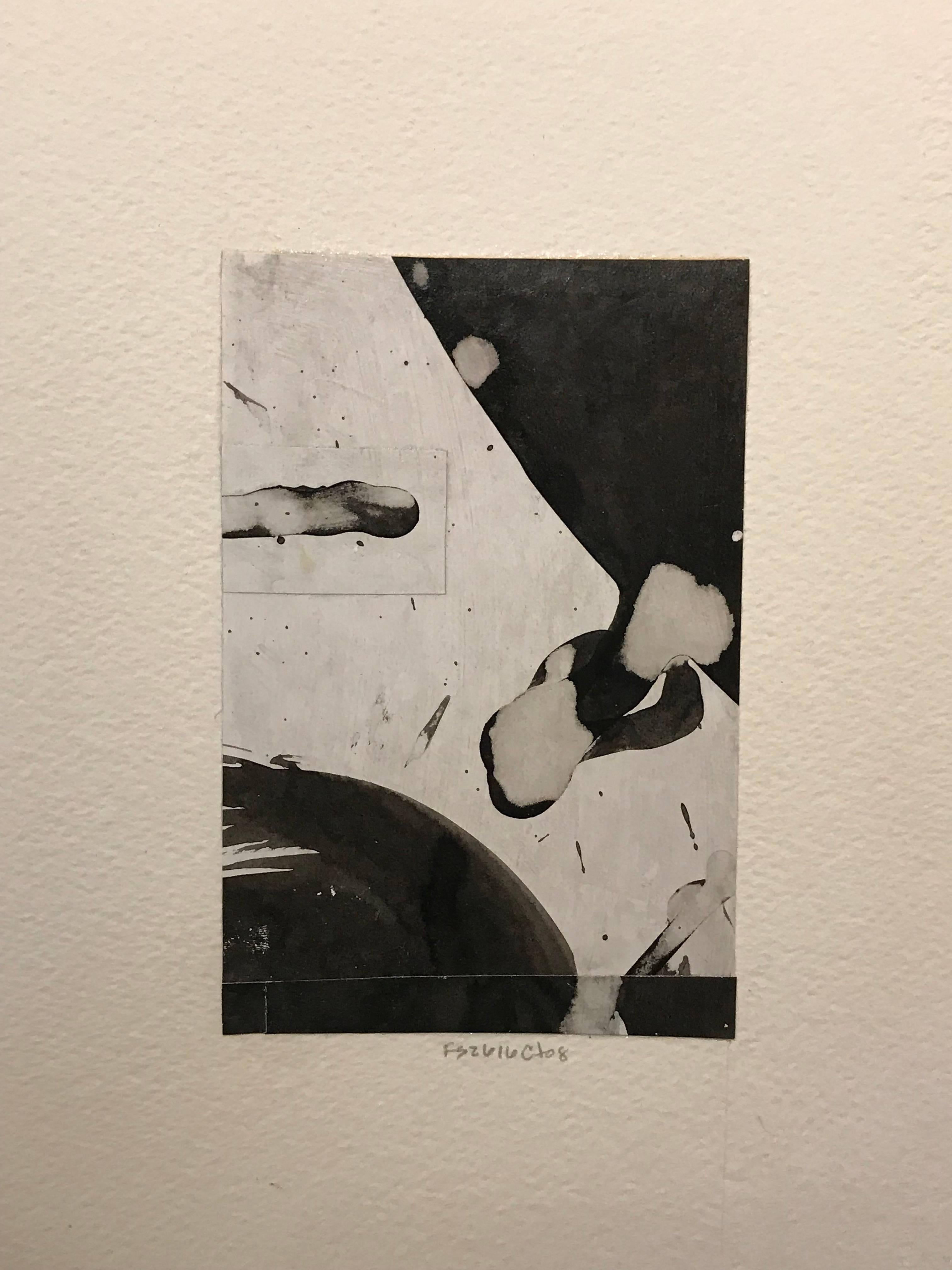 Small black and white collage on paper by Cecil Touchon. Touchon plays with  visual vocabulary in all of his work. This small work demonstrates his process and is wonderfully inky. 
Image: 6 x 4 inches
Paper: 11 x 9.5 inches
Cecil Touchon’s
