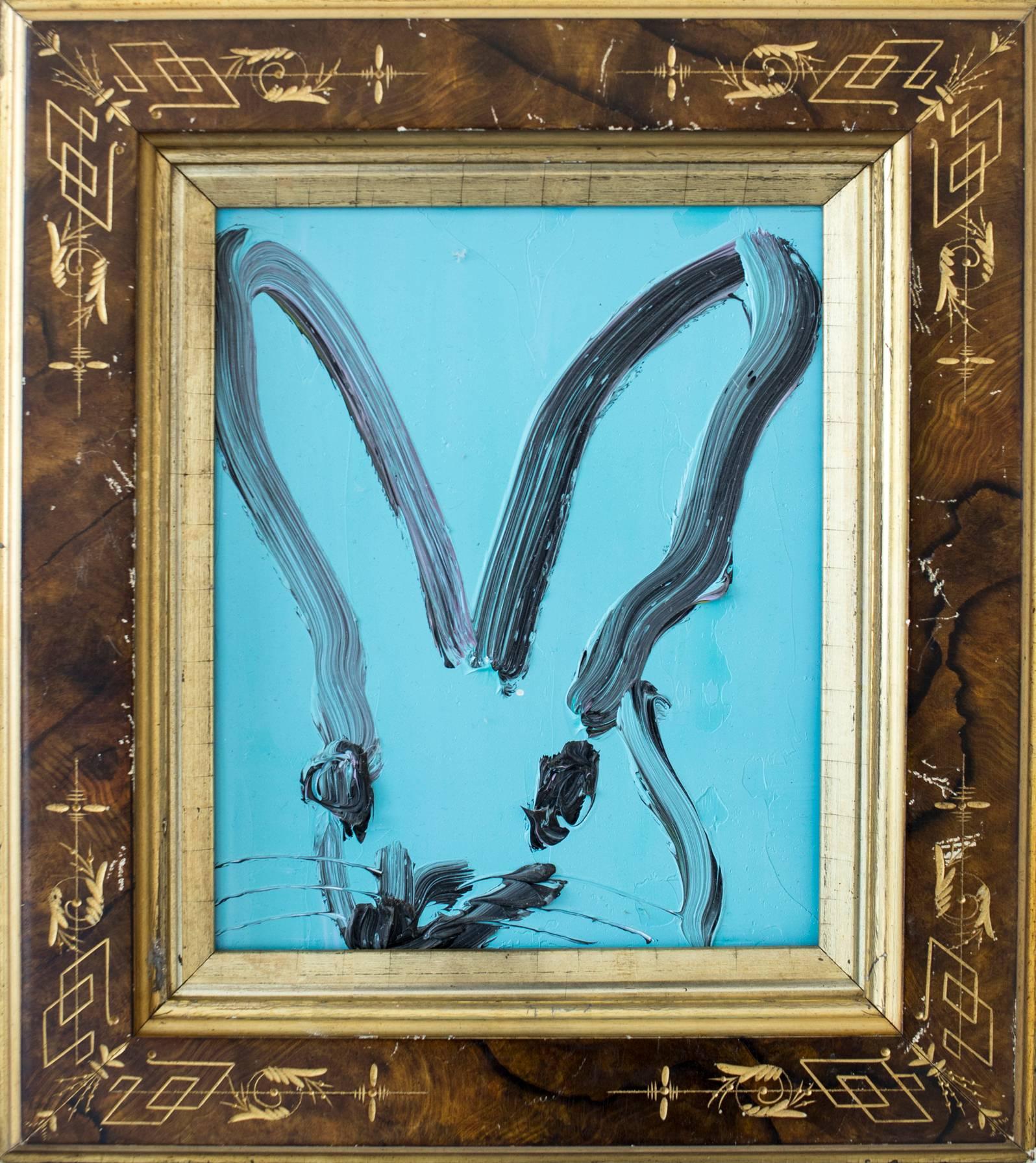 Hunt Slonem Animal Painting - Untitled (Bunny on Light Blue)