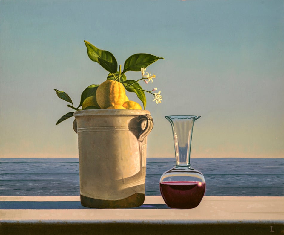 David Ligare Still-Life Painting - Still Life With Lemons and Wine