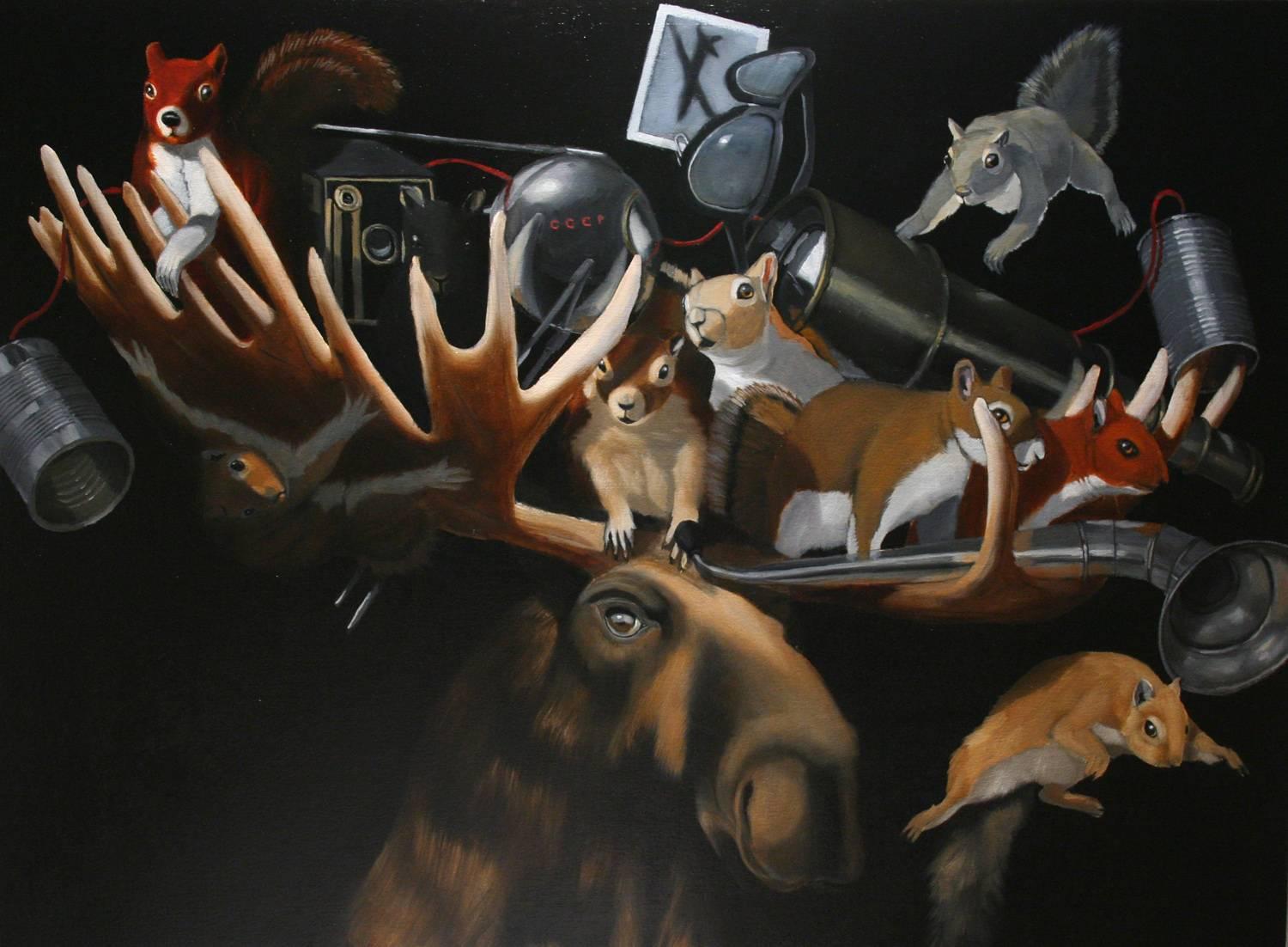 Robert McCauley Animal Painting - A Brief History of the Cold War: Moose and Squirrel