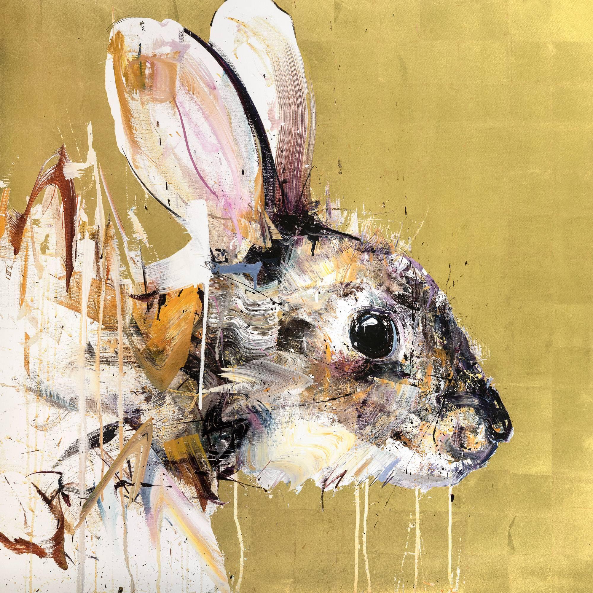 David White Animal Print - Gold Leaf Rabbit