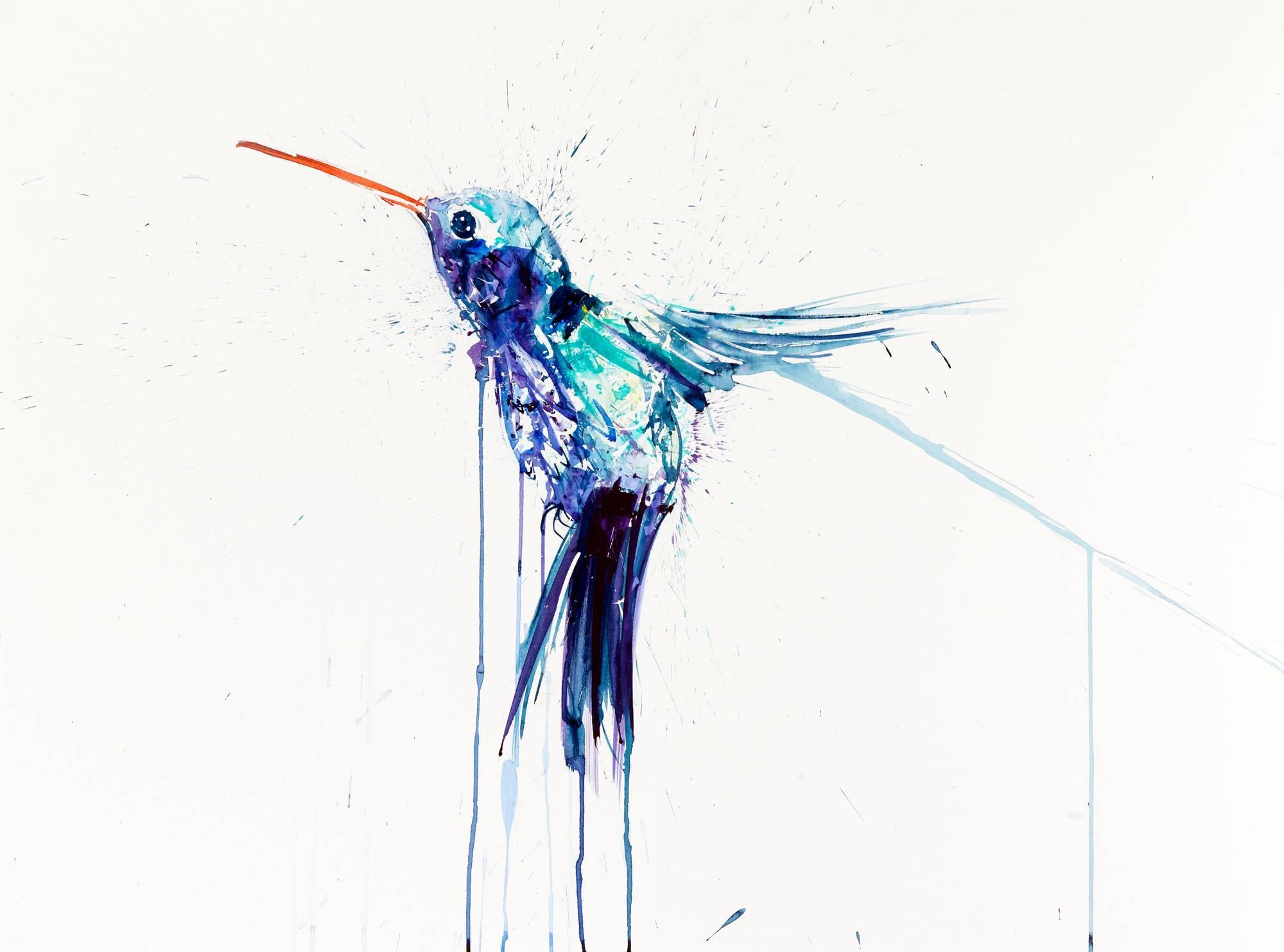 David White Animal Print - Hummingbird Small Blue II AP