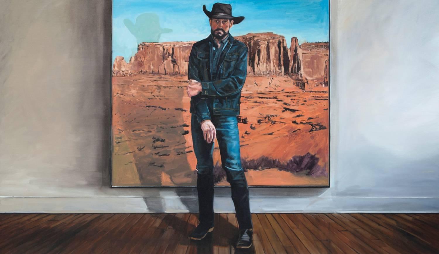 Tracy Stuckey Figurative Painting - The Artist Posing as John Wayne 