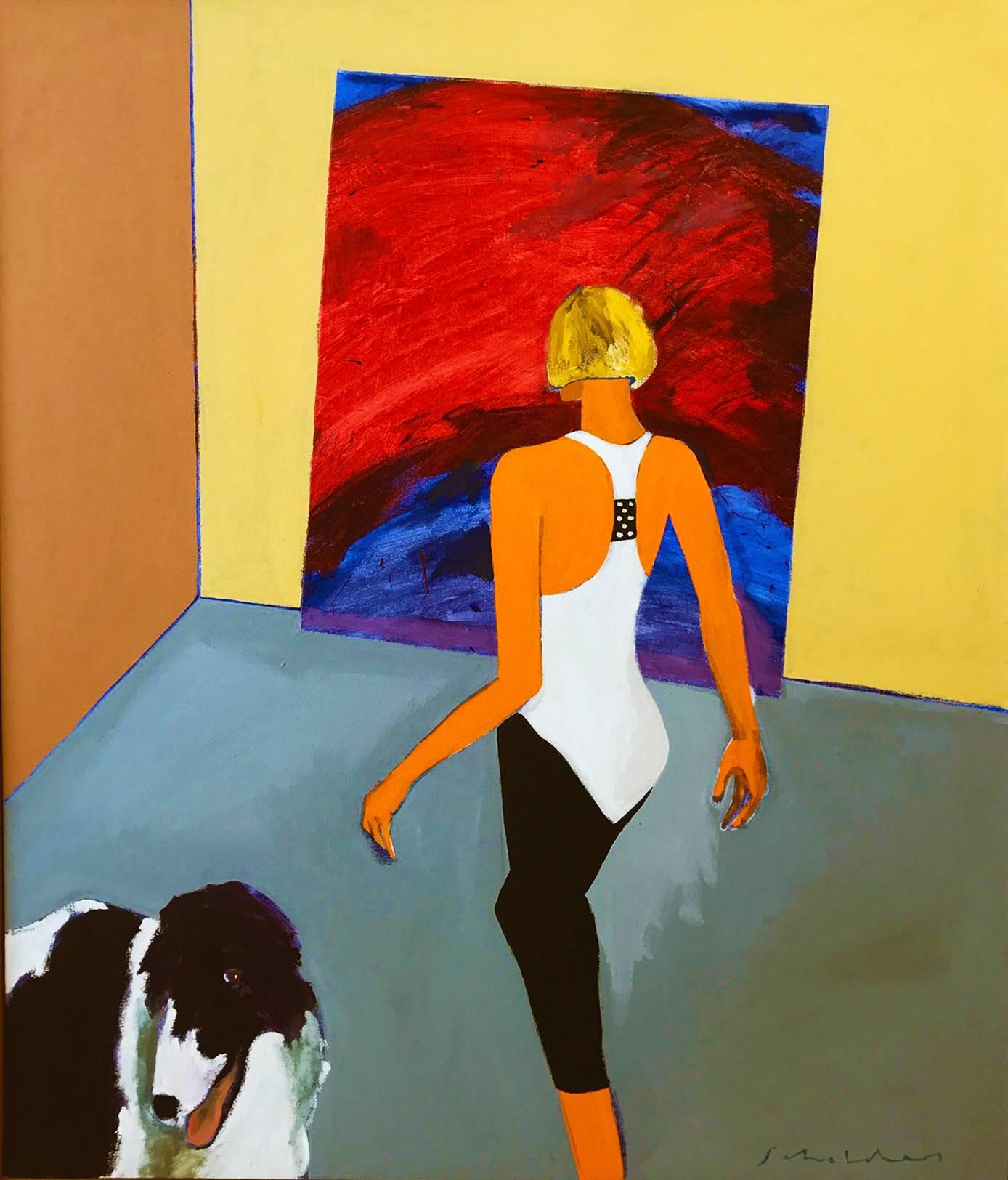 Fritz Scholder Figurative Painting - Woman With Dog