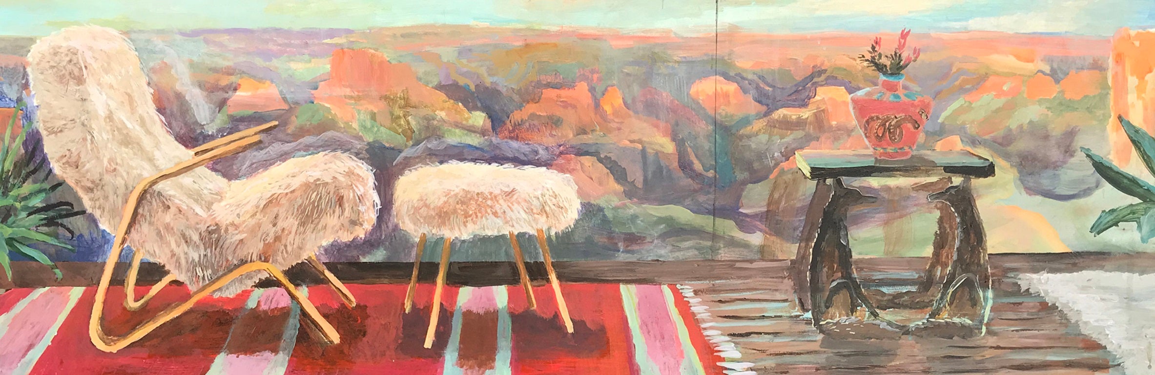 John Defeo Grand Canyon Lodge With Coyote Side Table Indian